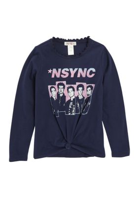 Kandy Kiss Girls 7-16 Long Sleeve Knot Front Graphic T-Shirt, Navy Blue, Medium