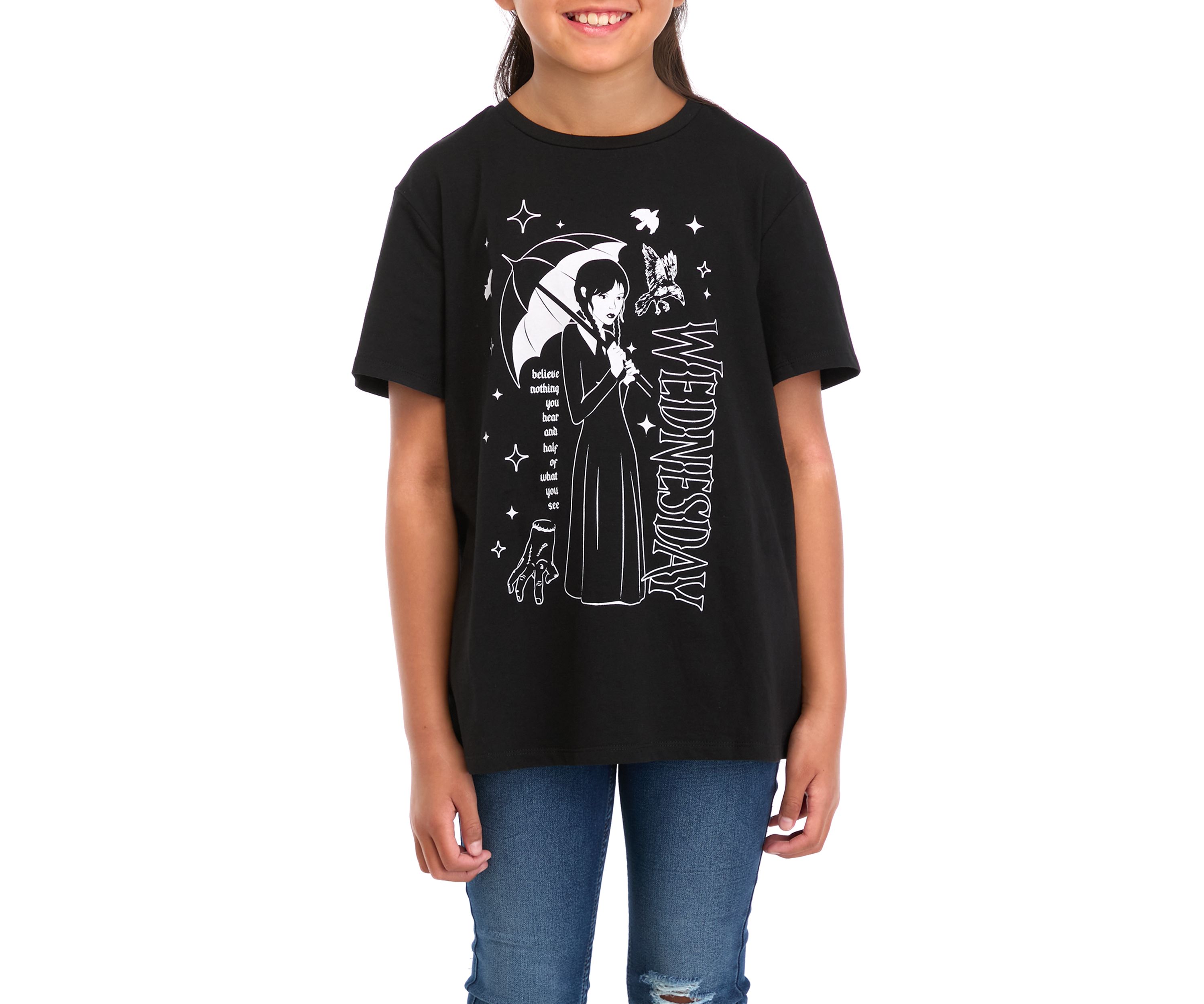 Girls 7-16 Long Sleeve Wednesday Umbrella Silhouette Graphic T-Shirt