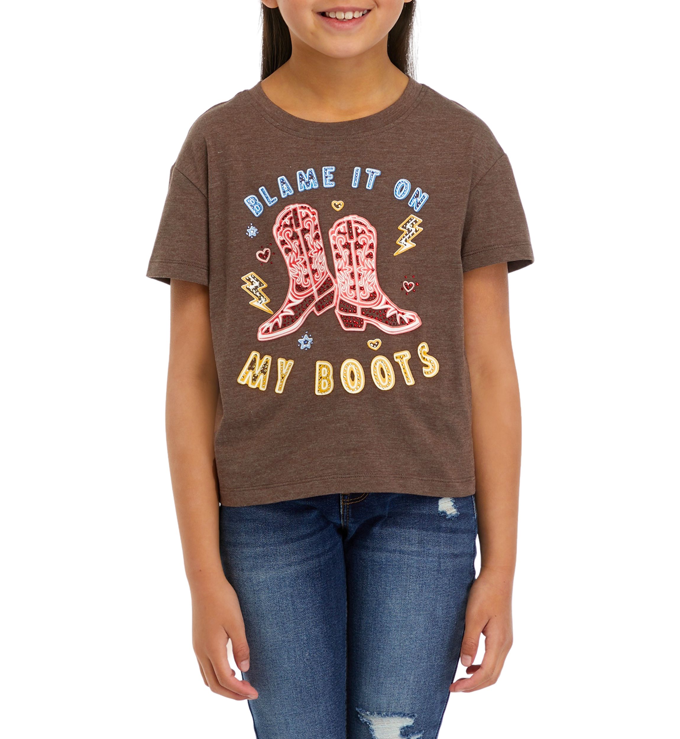Girls 7-16 Western Rhinestone Boxy Graphic T-Shirt