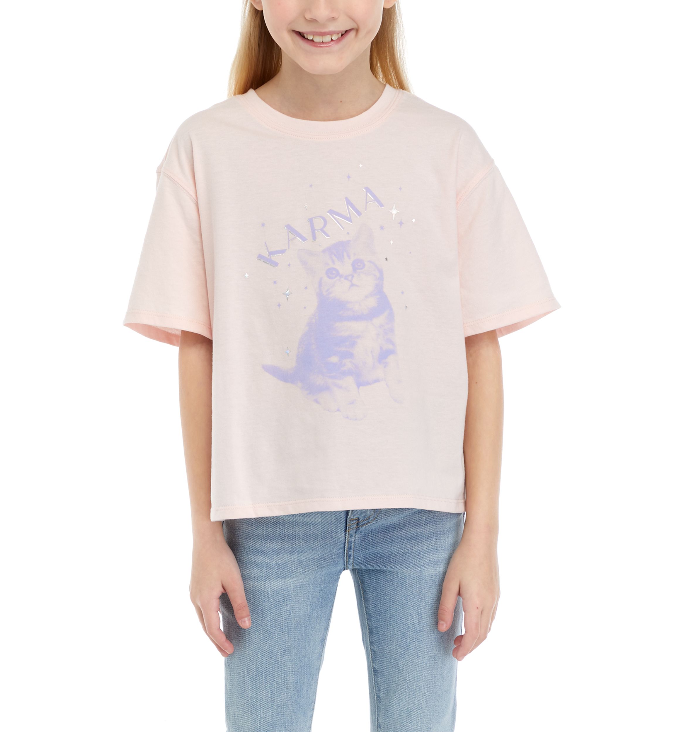 Girls 7-16 Karma is a Cat Graphic T-Shirt