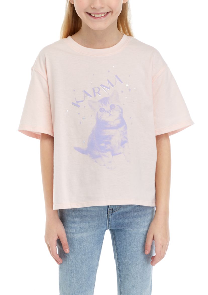 Girls 7-16 Karma is a Cat Graphic T-Shirt