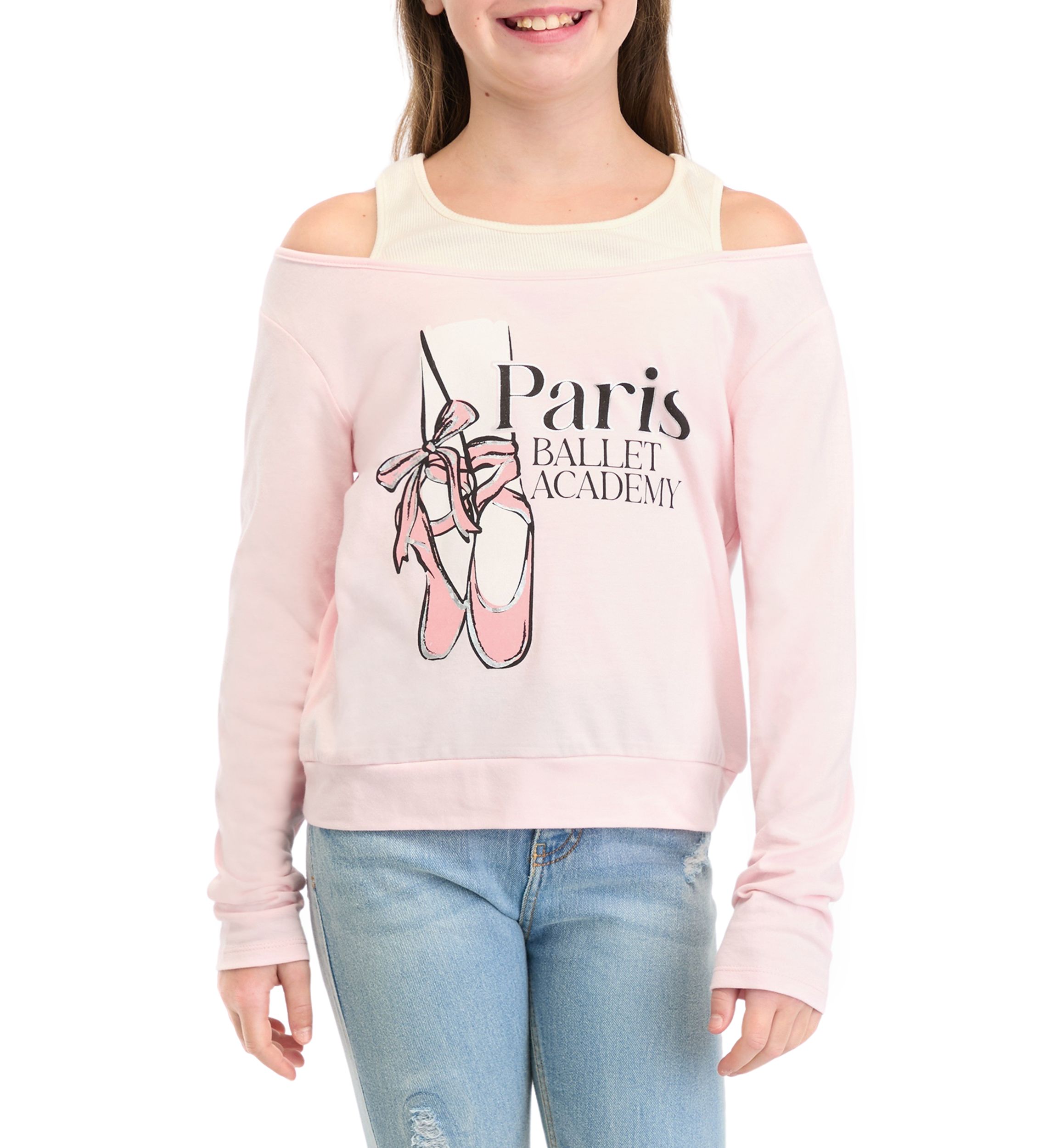 Girls 7-16 Cold Shoulder Paris Ballet Academy Graphic Pullover