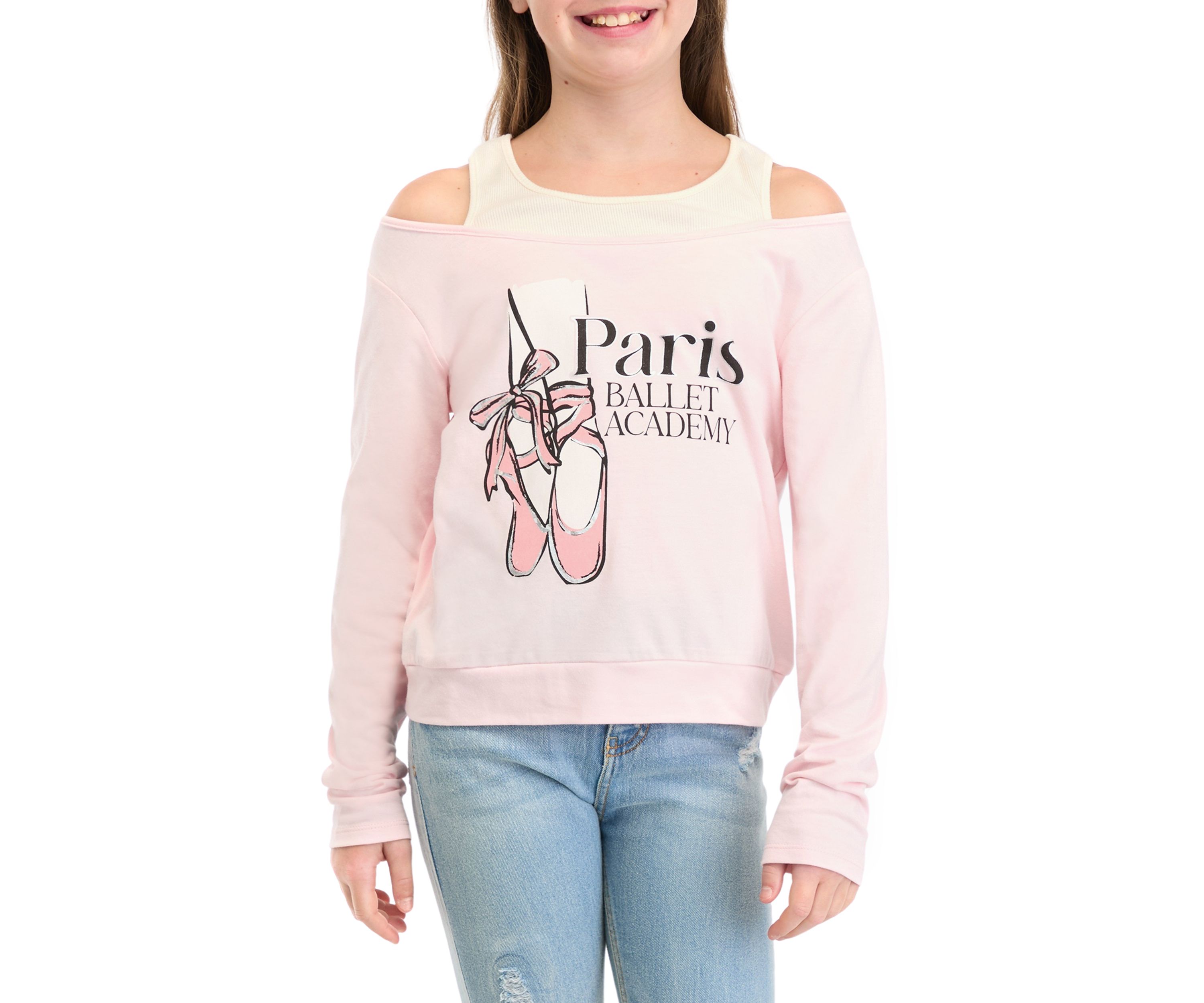 Girls 7-16 Cold Shoulder Paris Ballet Academy Graphic Pullover