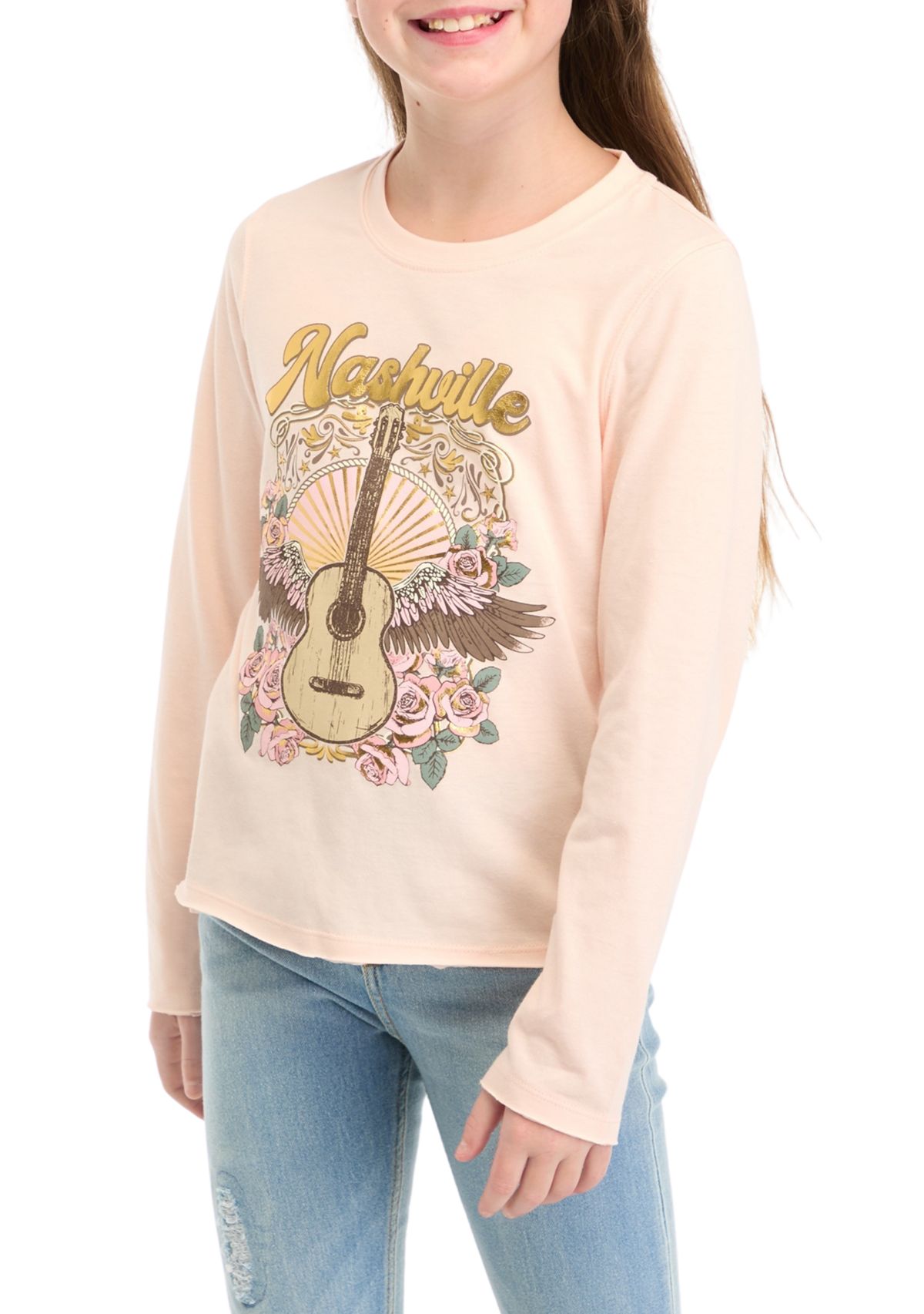 Girls 7-16 Western Nashville Guitar Graphic T-Shirt 