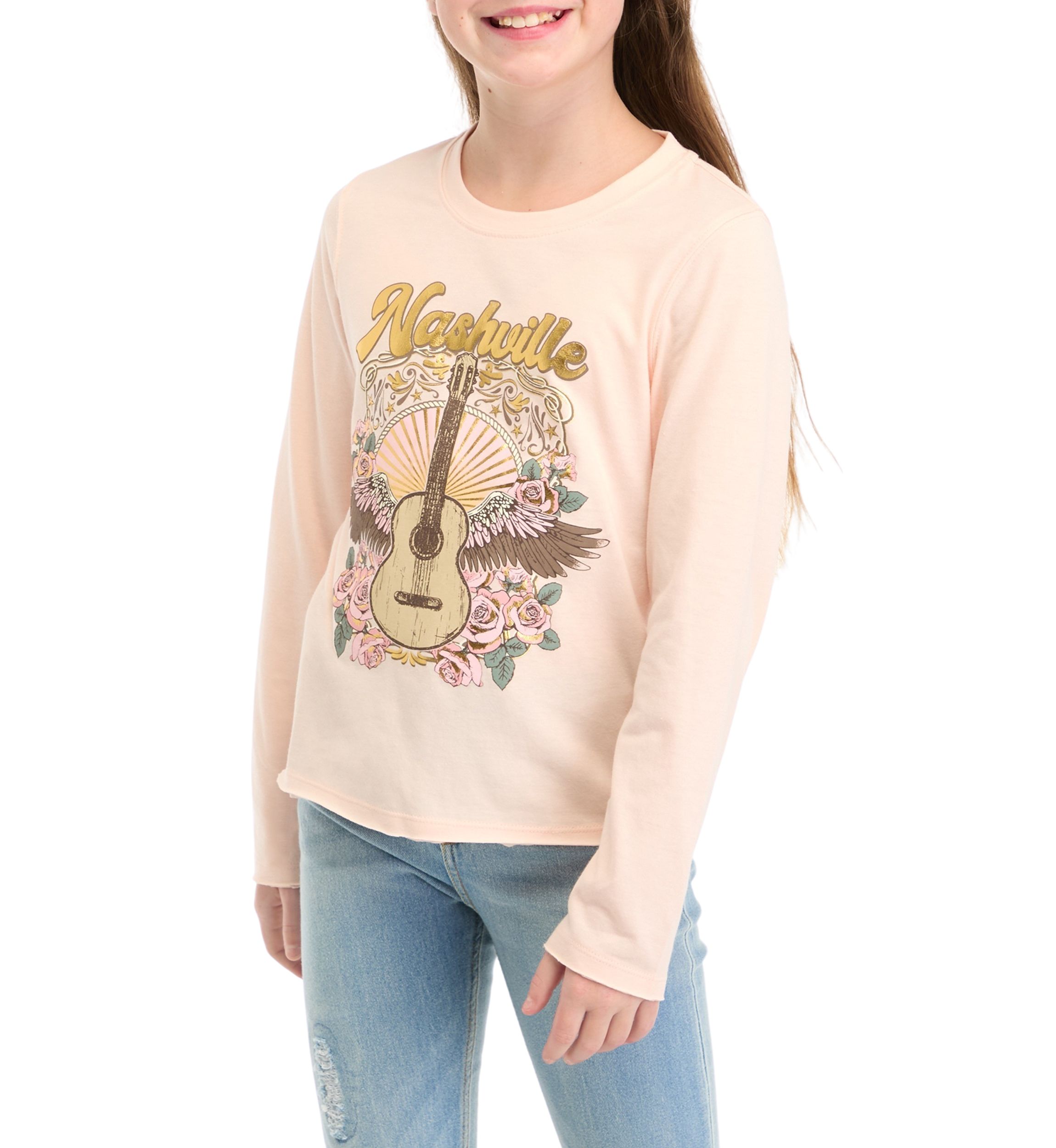 Girls 7-16 Western Nashville Guitar Graphic T-Shirt 