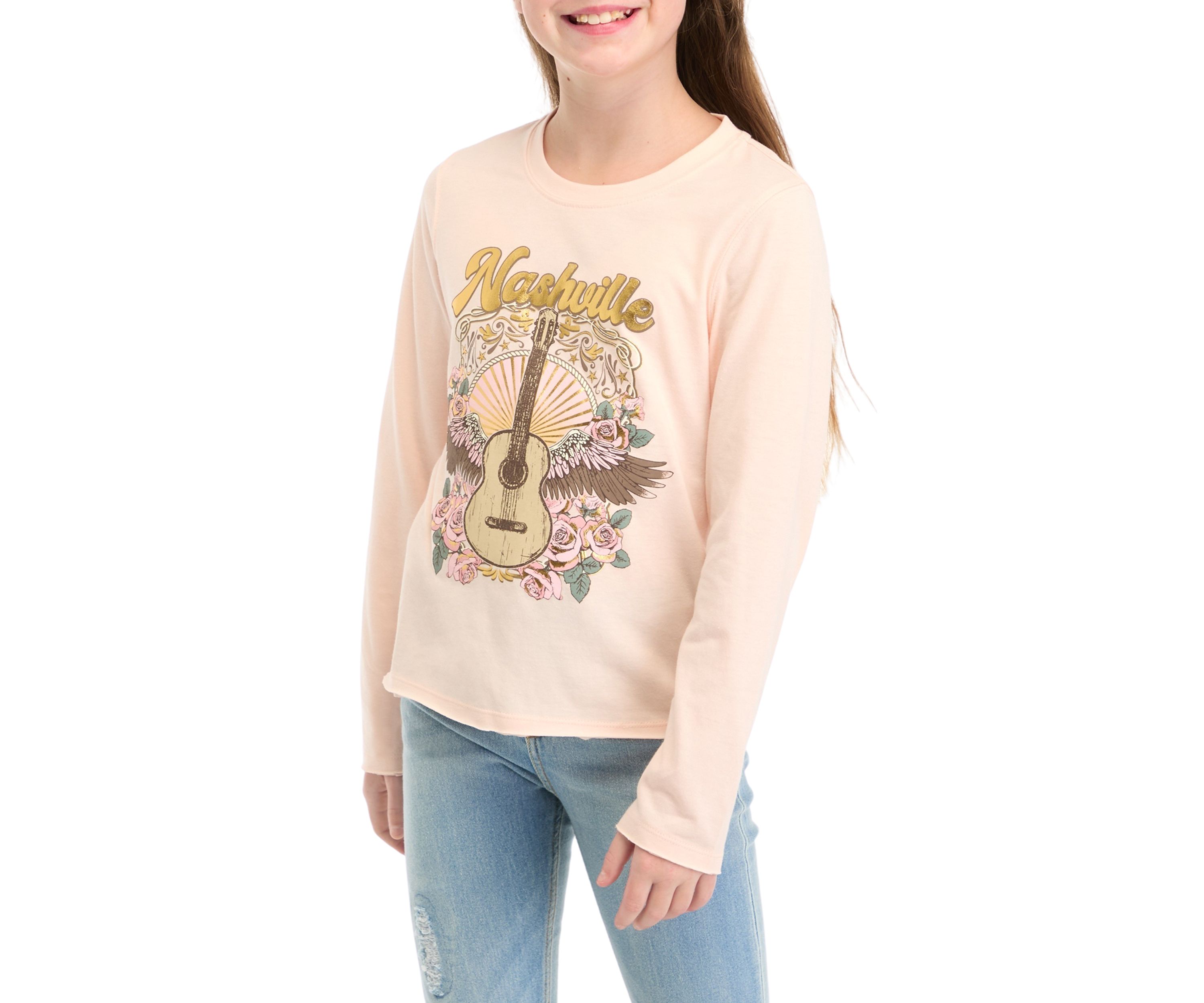 Girls 7-16 Western Nashville Guitar Graphic T-Shirt 