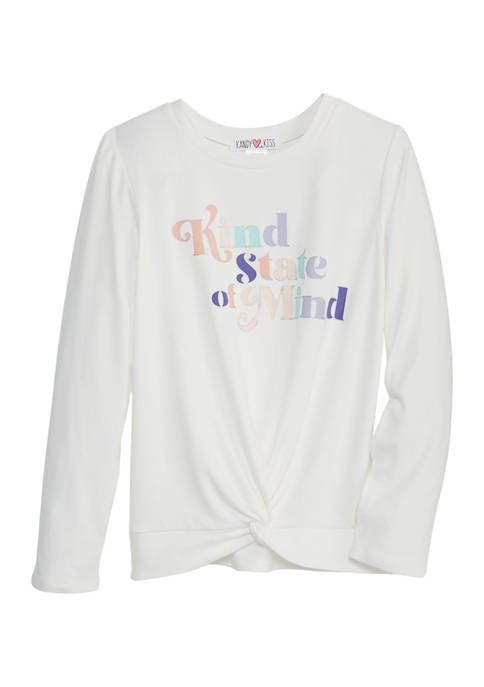 Girls 7-16 Long Sleeve Twist Front Graphic T-Shirt 