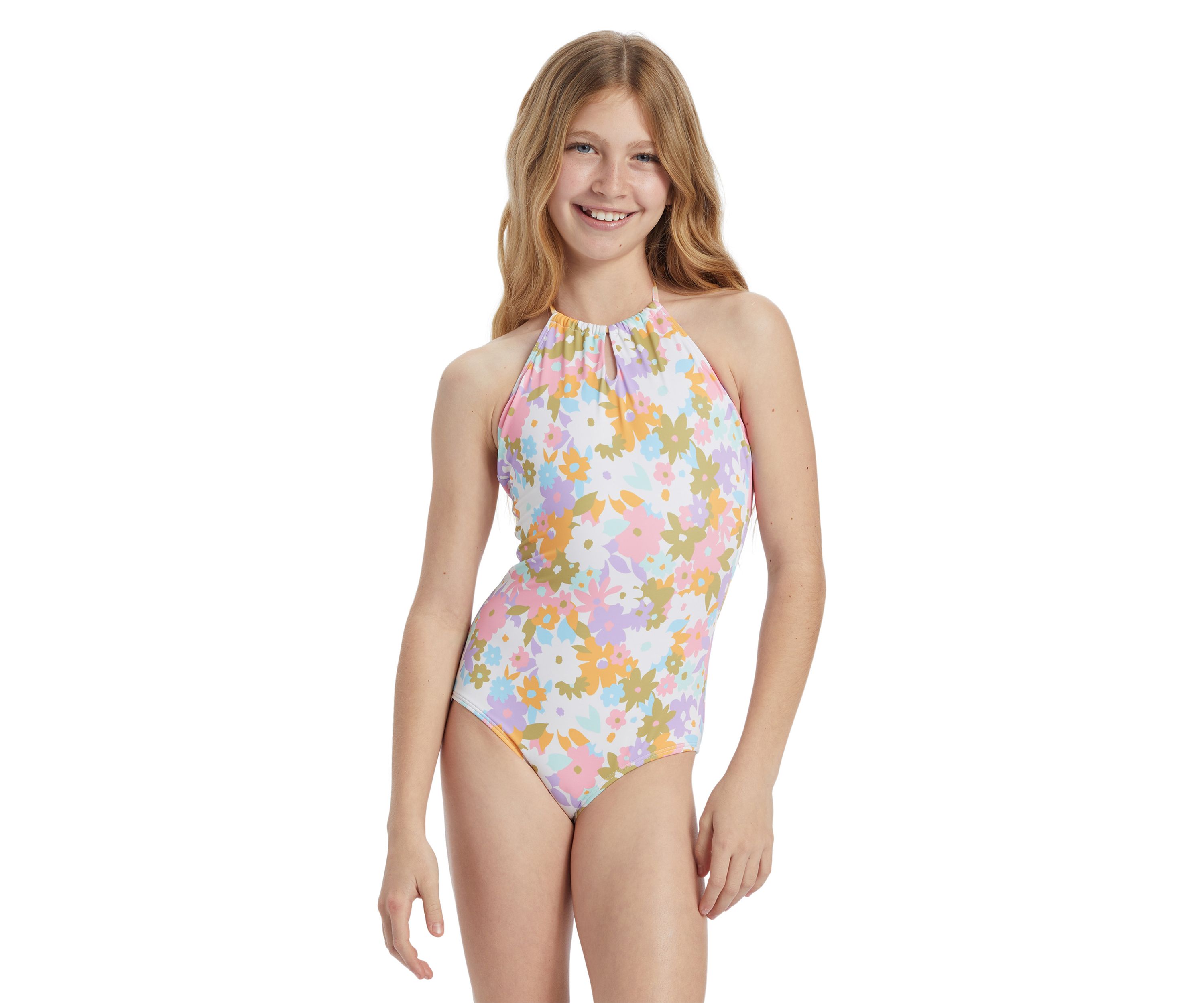 Girls 7-16 High Neck One Piece Swimsuit