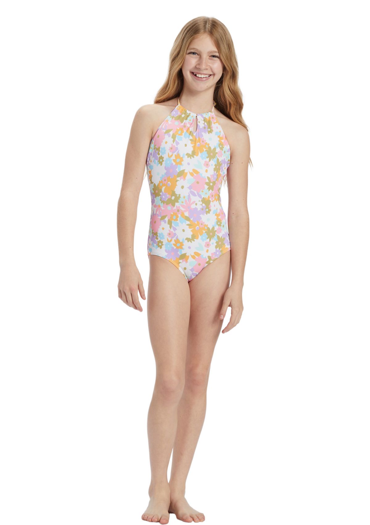 Girls 7-16 High Neck One Piece Swimsuit
