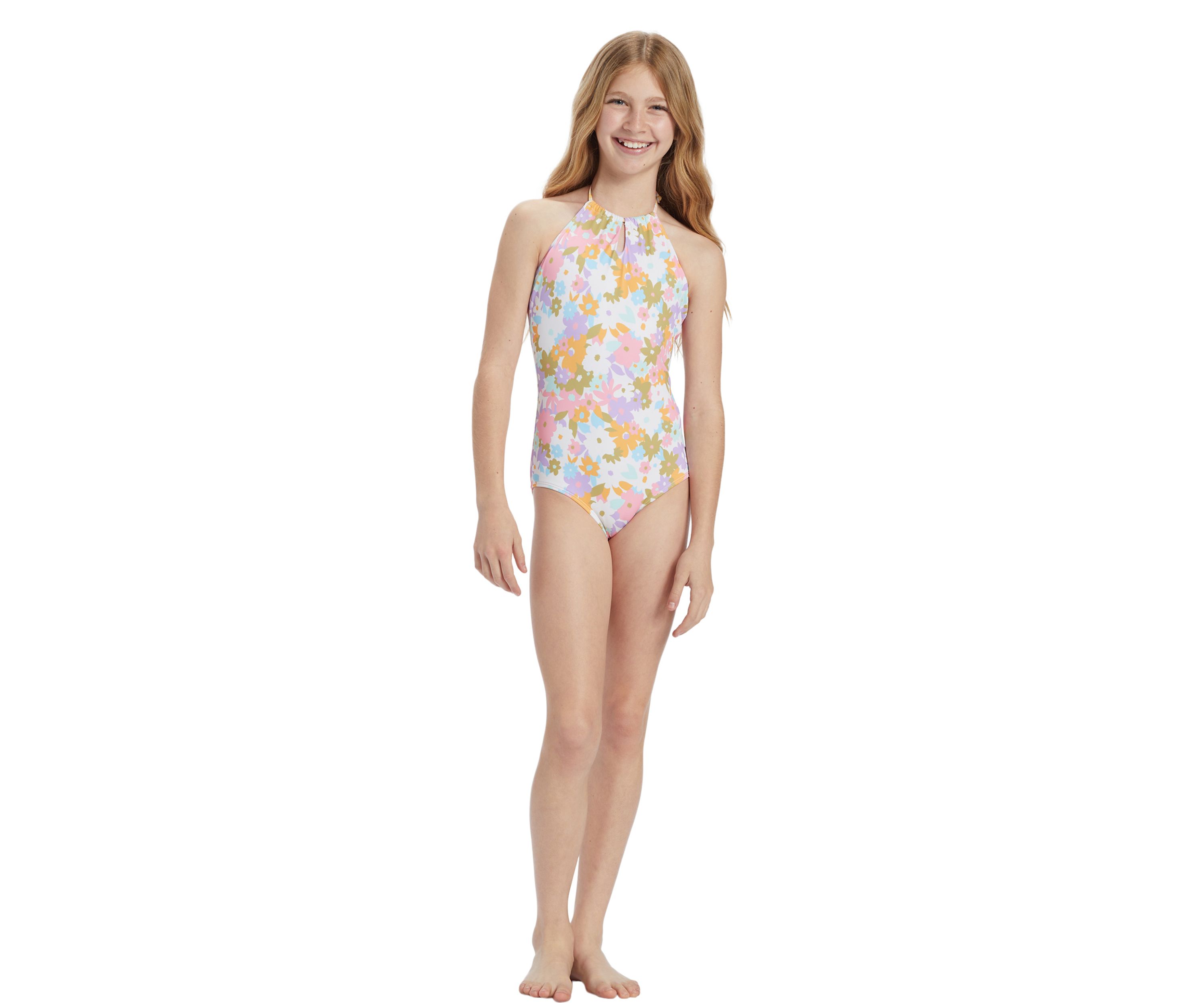 Girls 7-16 High Neck One Piece Swimsuit
