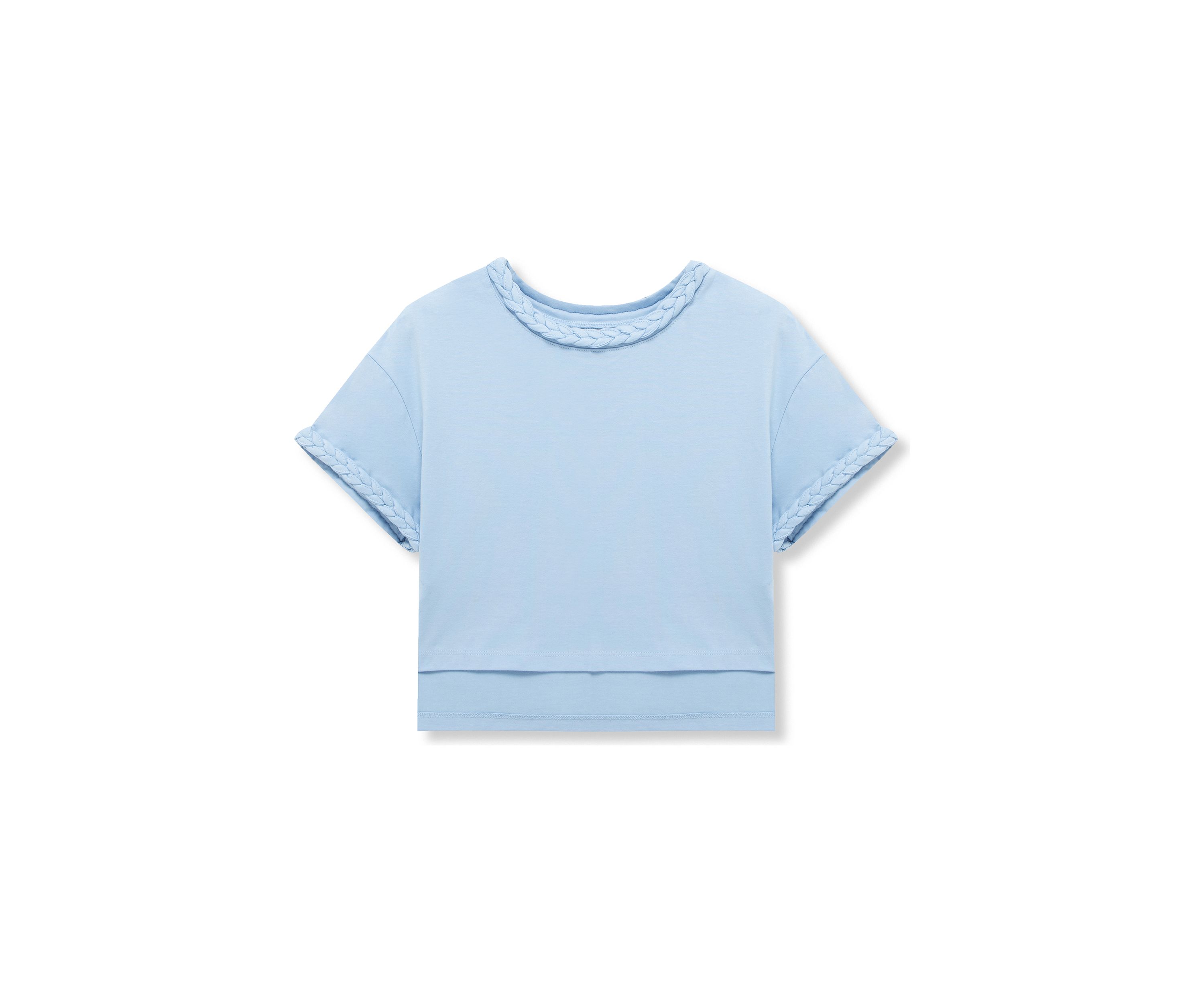 Girls 7-16 Short Sleeve Braided Knit High Low Top