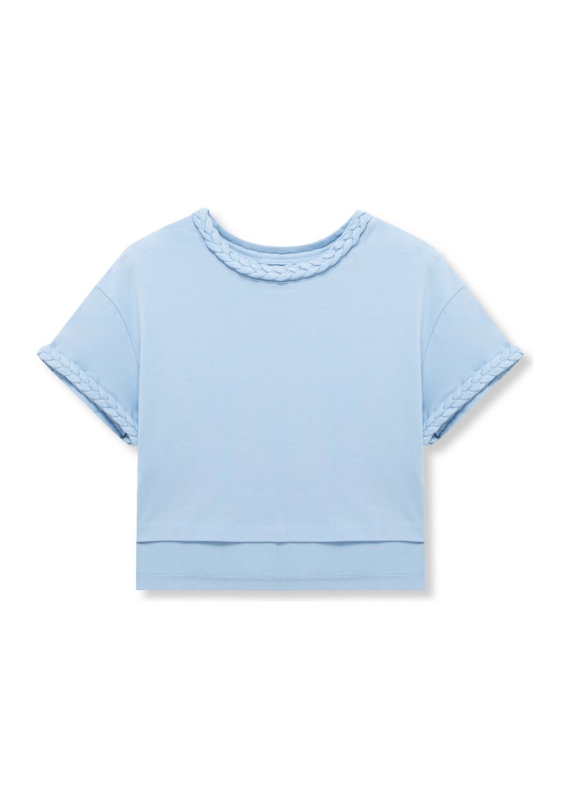 Girls 7-16 Short Sleeve Braided Knit High Low Top