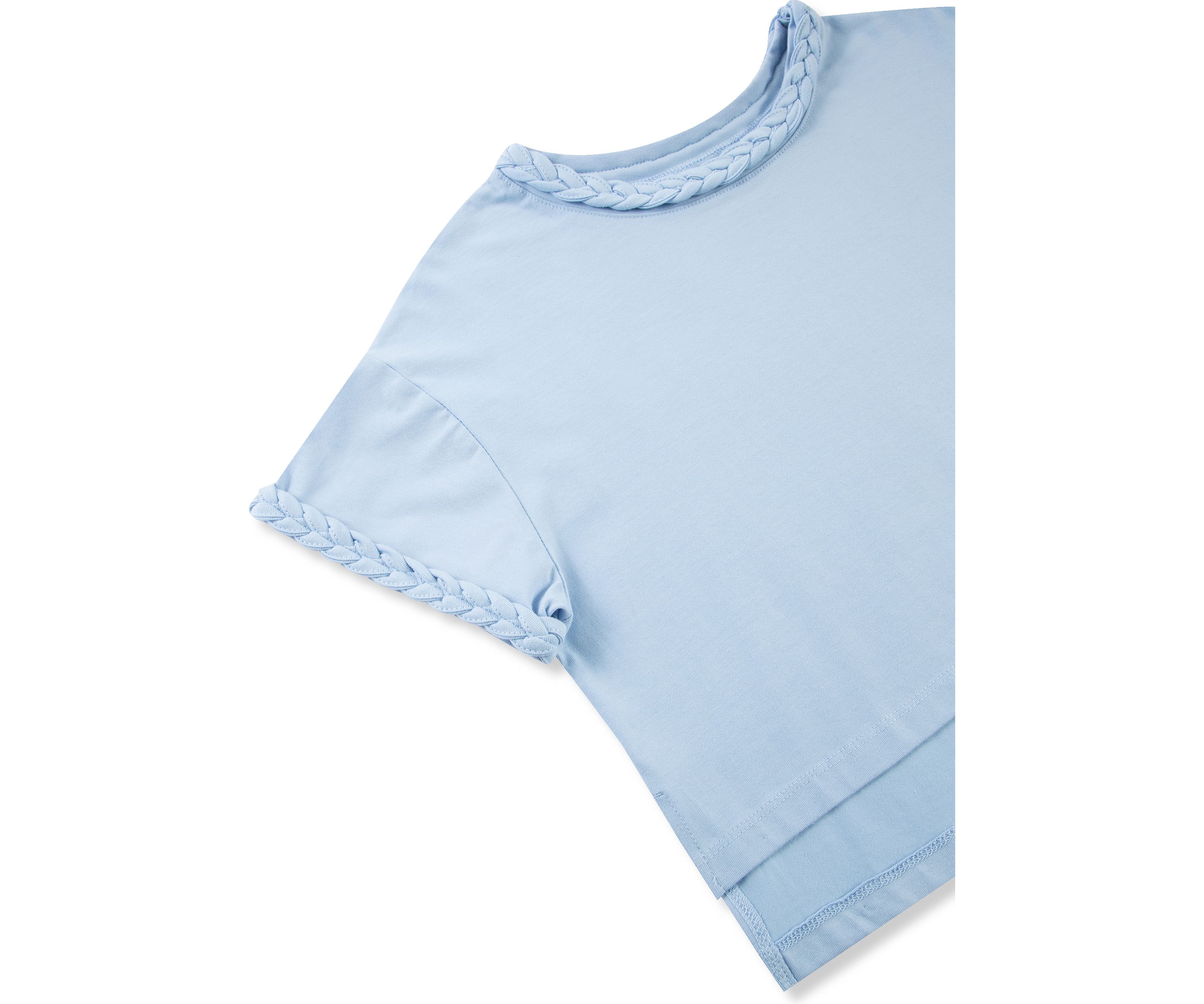 Girls 7-16 Short Sleeve Braided Knit High Low Top
