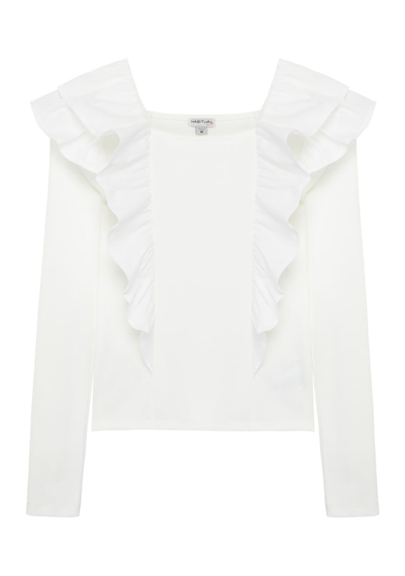 Girls 7-16 Knit Top with Woven Ruffles