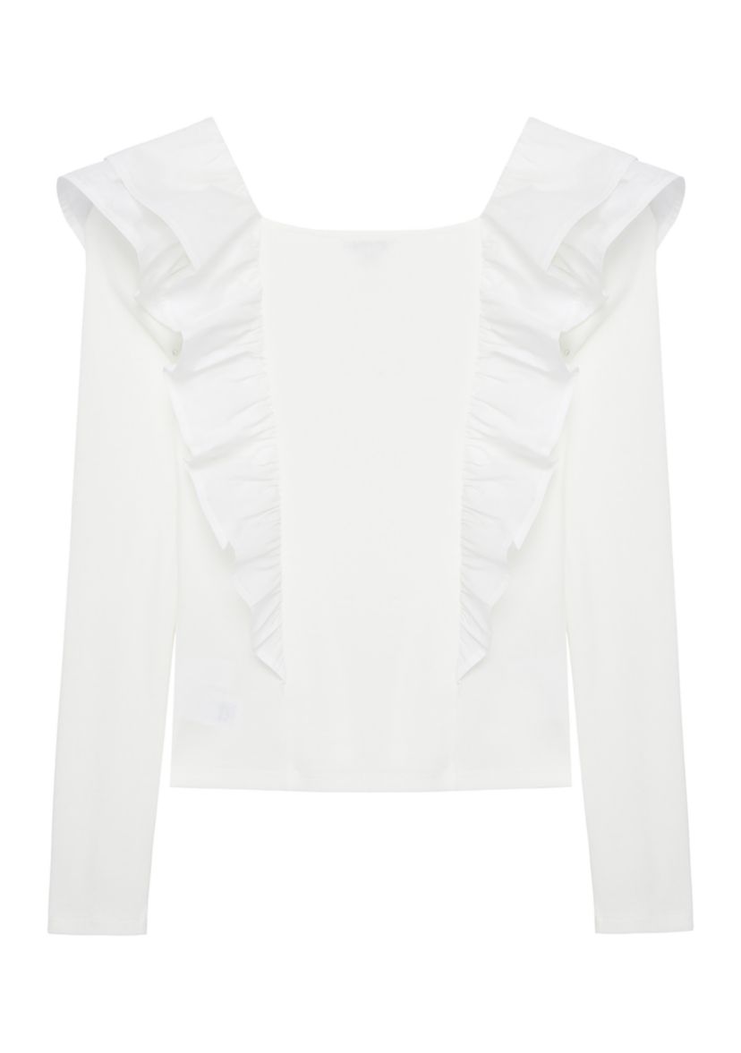 Girls 7-16 Knit Top with Woven Ruffles