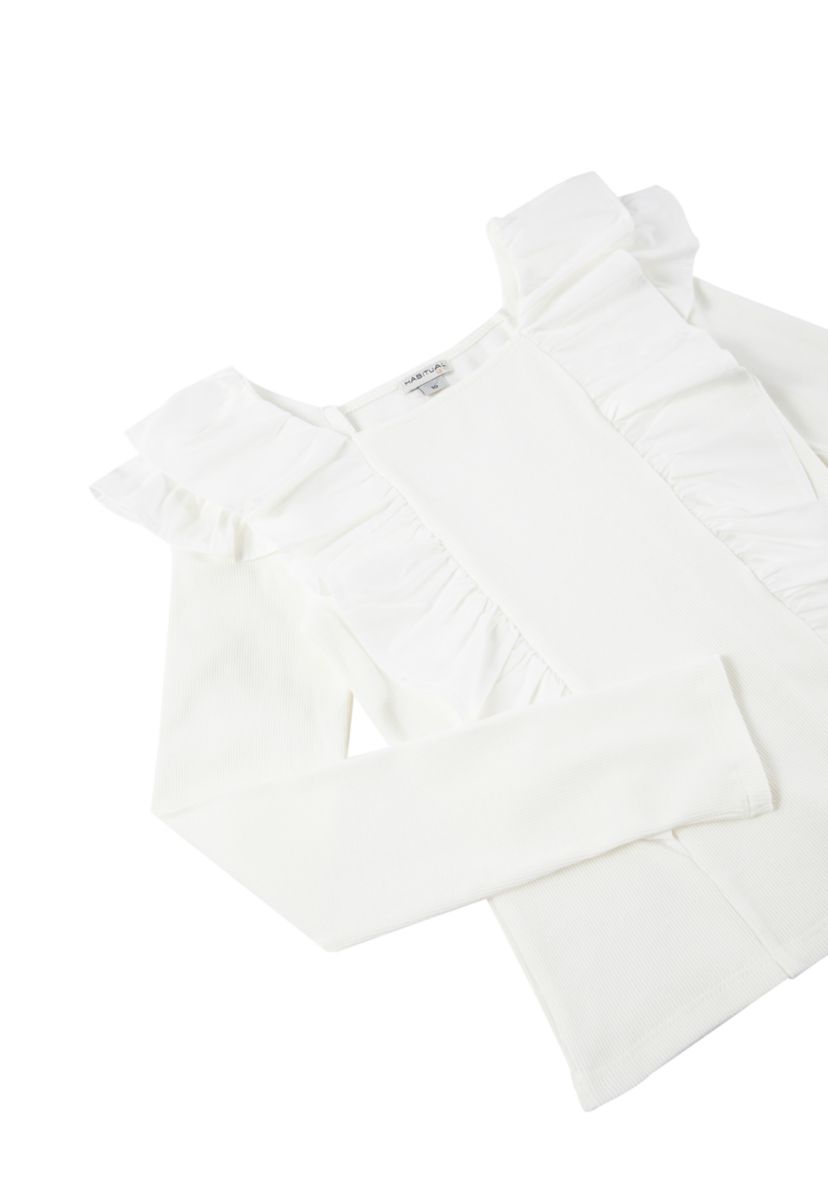 Girls 7-16 Knit Top with Woven Ruffles