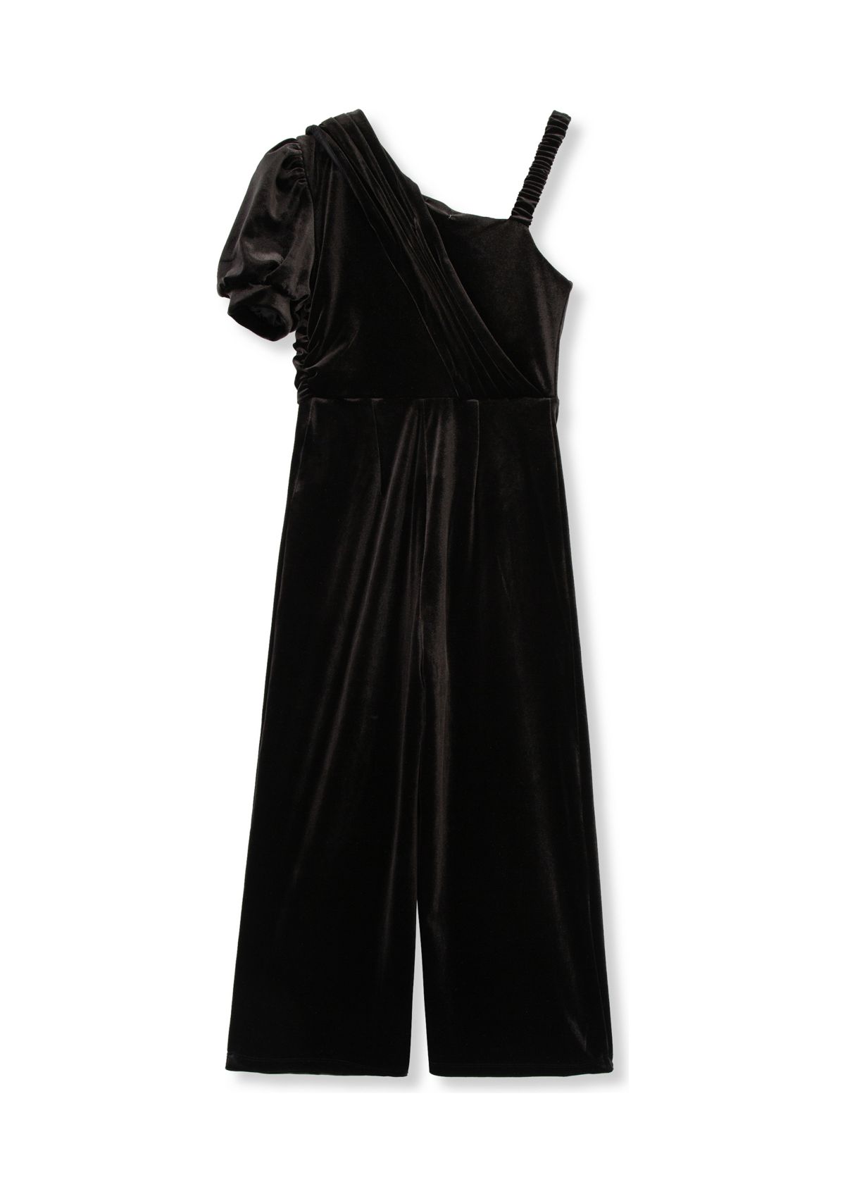 Girls 7-16 Asymmetrical Pleat Wide Leg Velour Jumpsuit