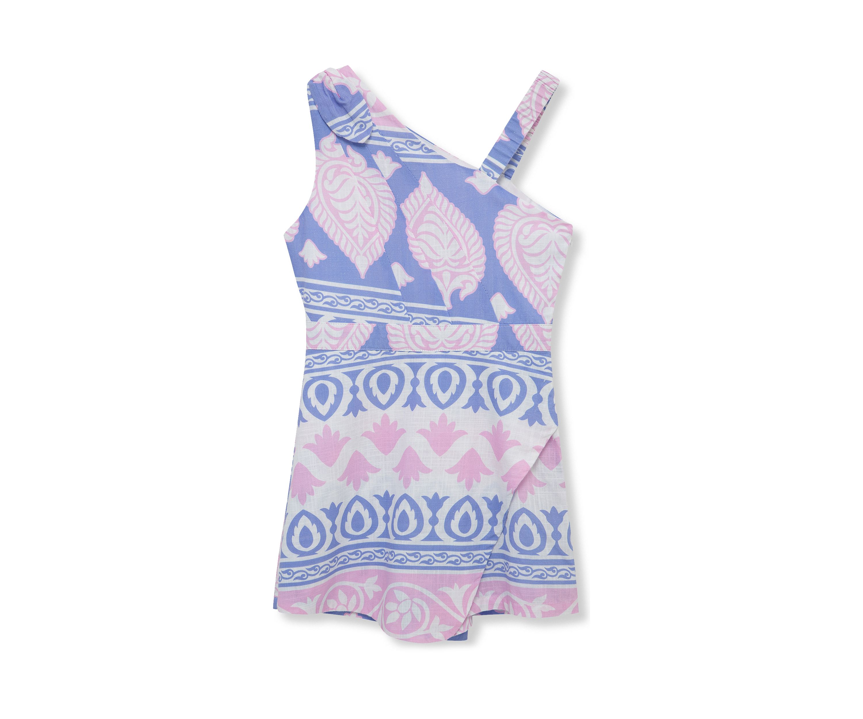 Girls 7-16 Asymmetrical Printed Romper