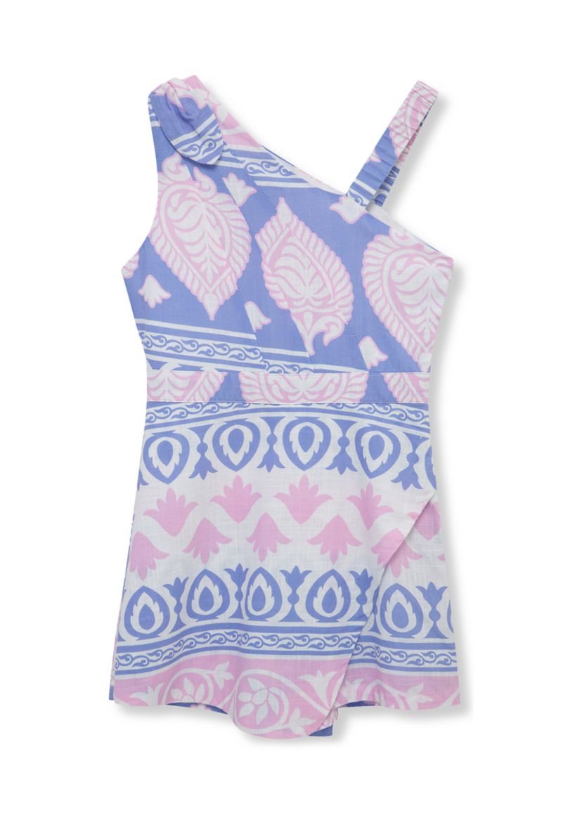 Girls 7-16 Asymmetrical Printed Romper