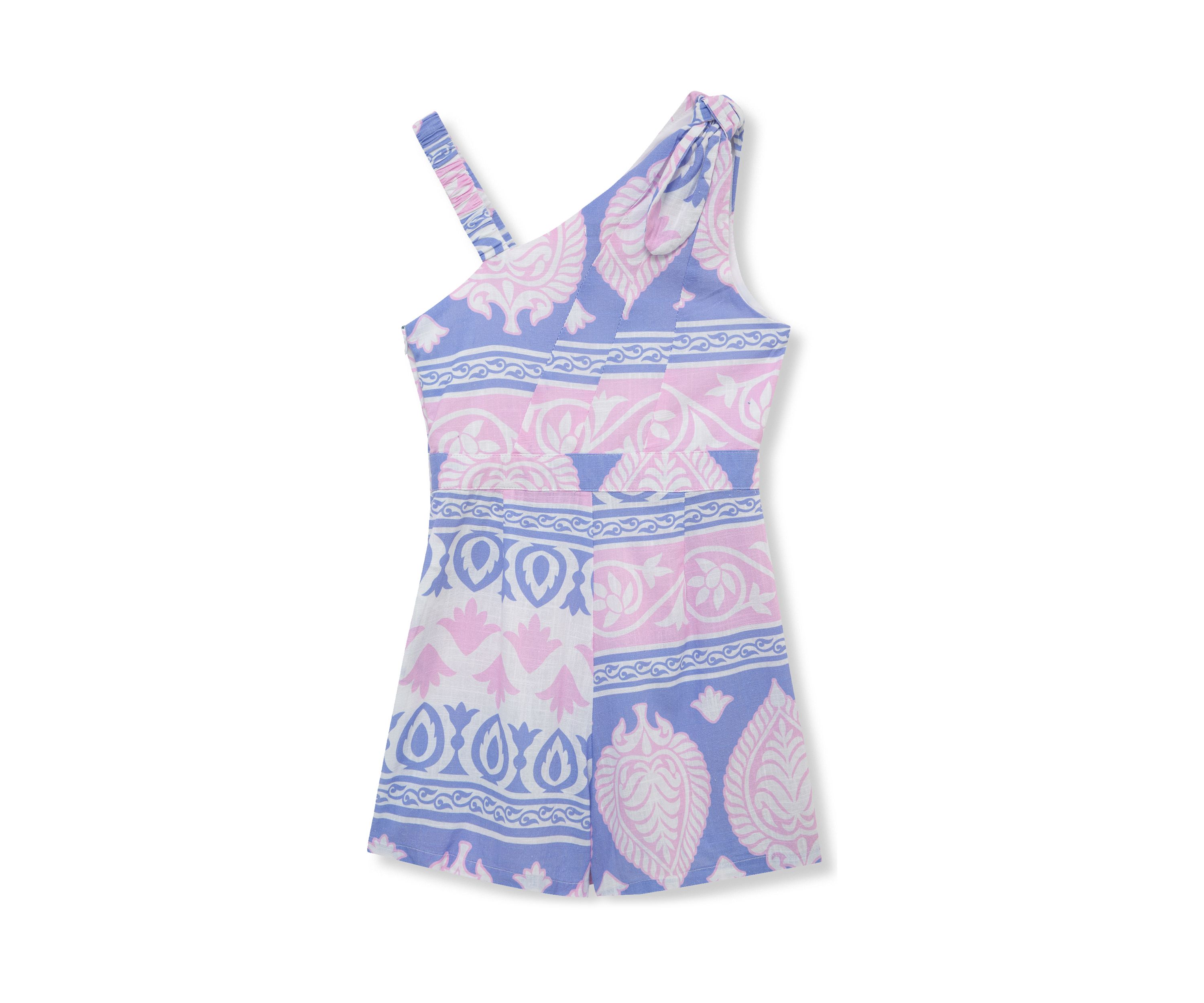 Girls 7-16 Asymmetrical Printed Romper