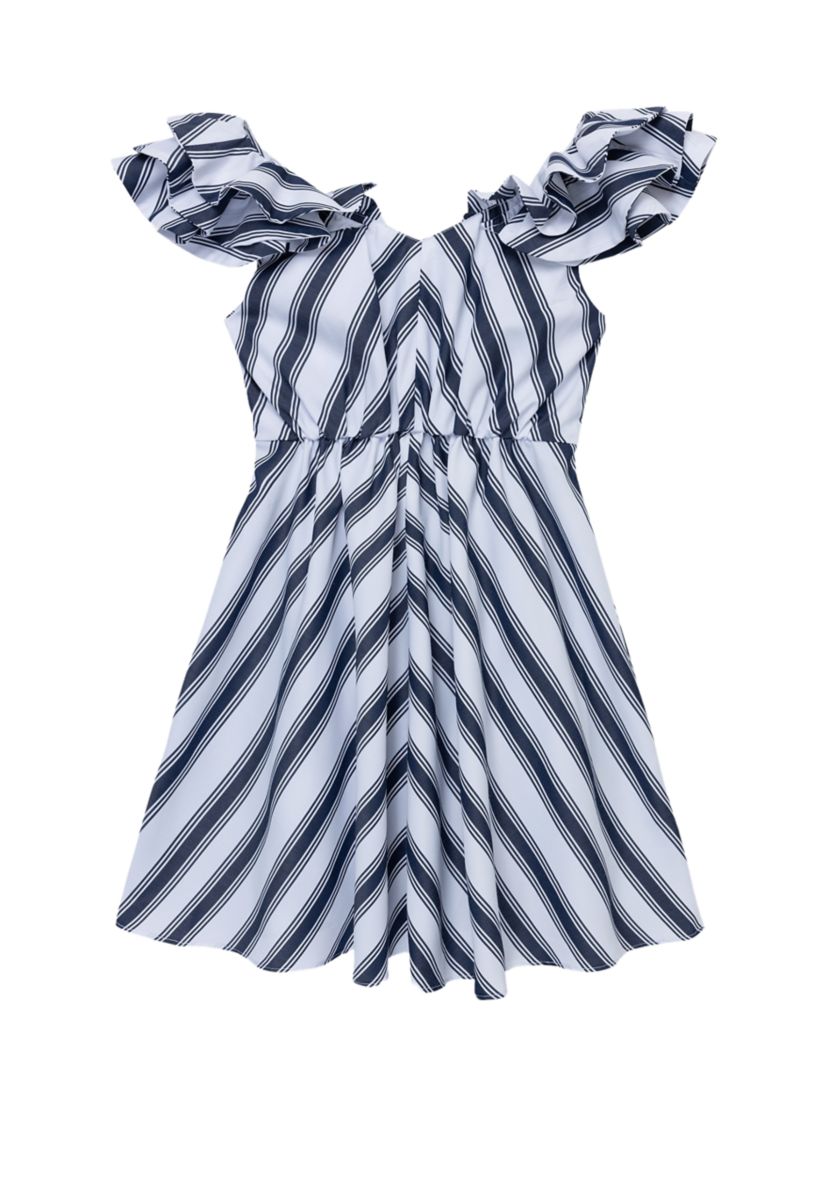 Girls 7-16 Stripe Woven Ruffle Dress