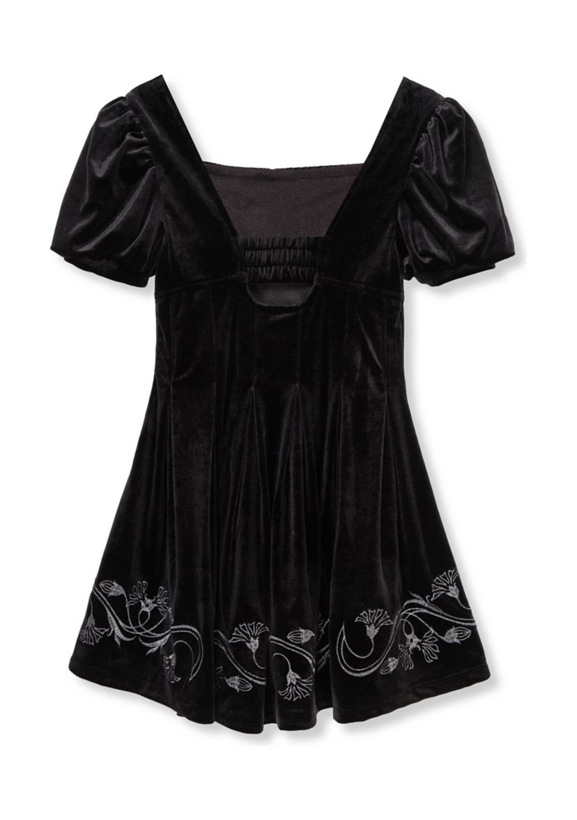 Habitual Girls 7-16 Embroidered Puff Sleeve Fit and Flare Velour Dress |  Belk