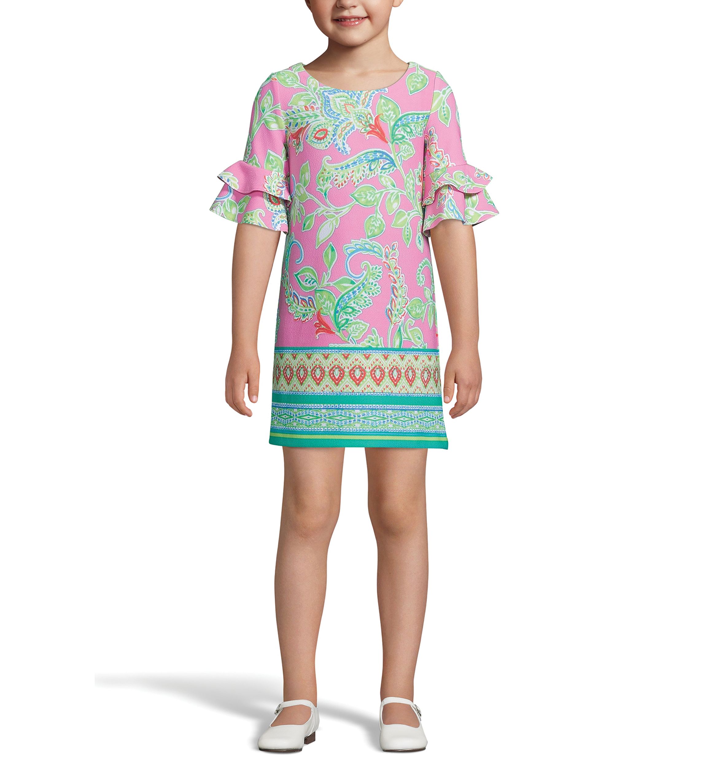 Girls 4-12 Double Ruffle Sleeve Dress