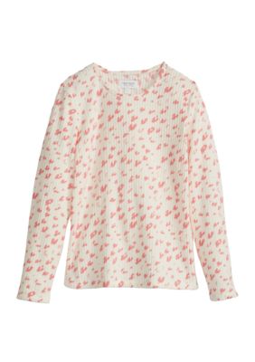 Girls 7-16 Long Sleeve Hacci Rib Top