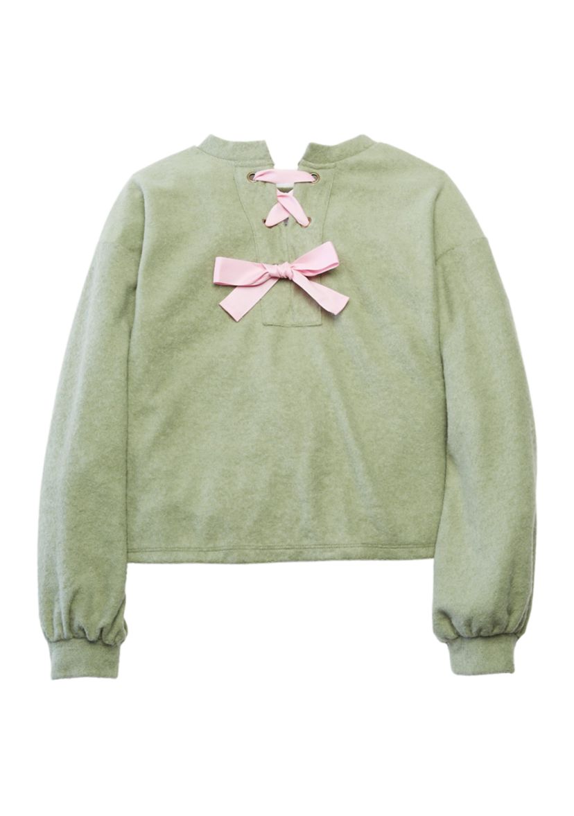 Girls 7-16 Long Sleeve Fleece Bow Back Pullover