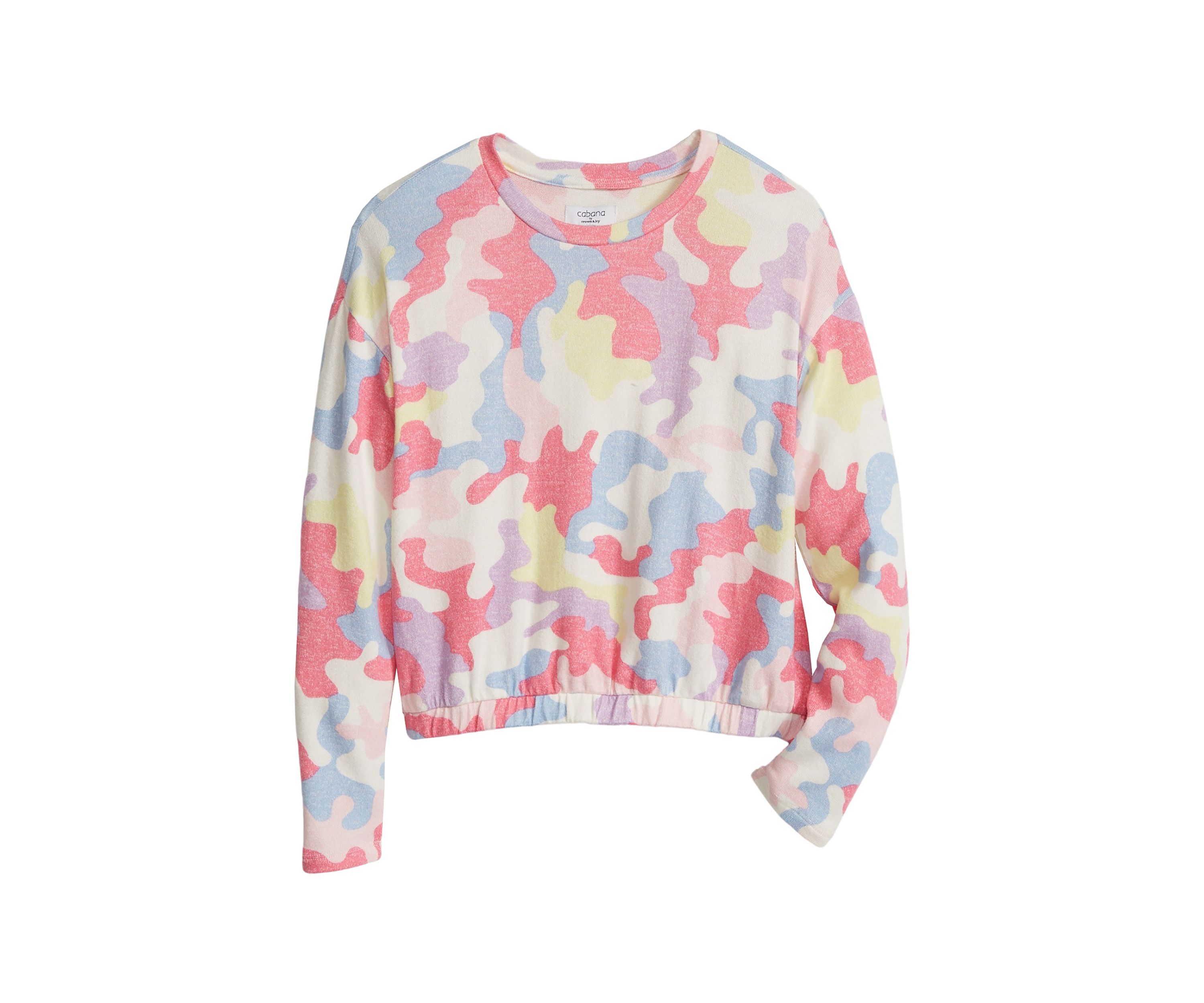 Girls 7-16 Long Sleeve Elastic Waist Printed Top 