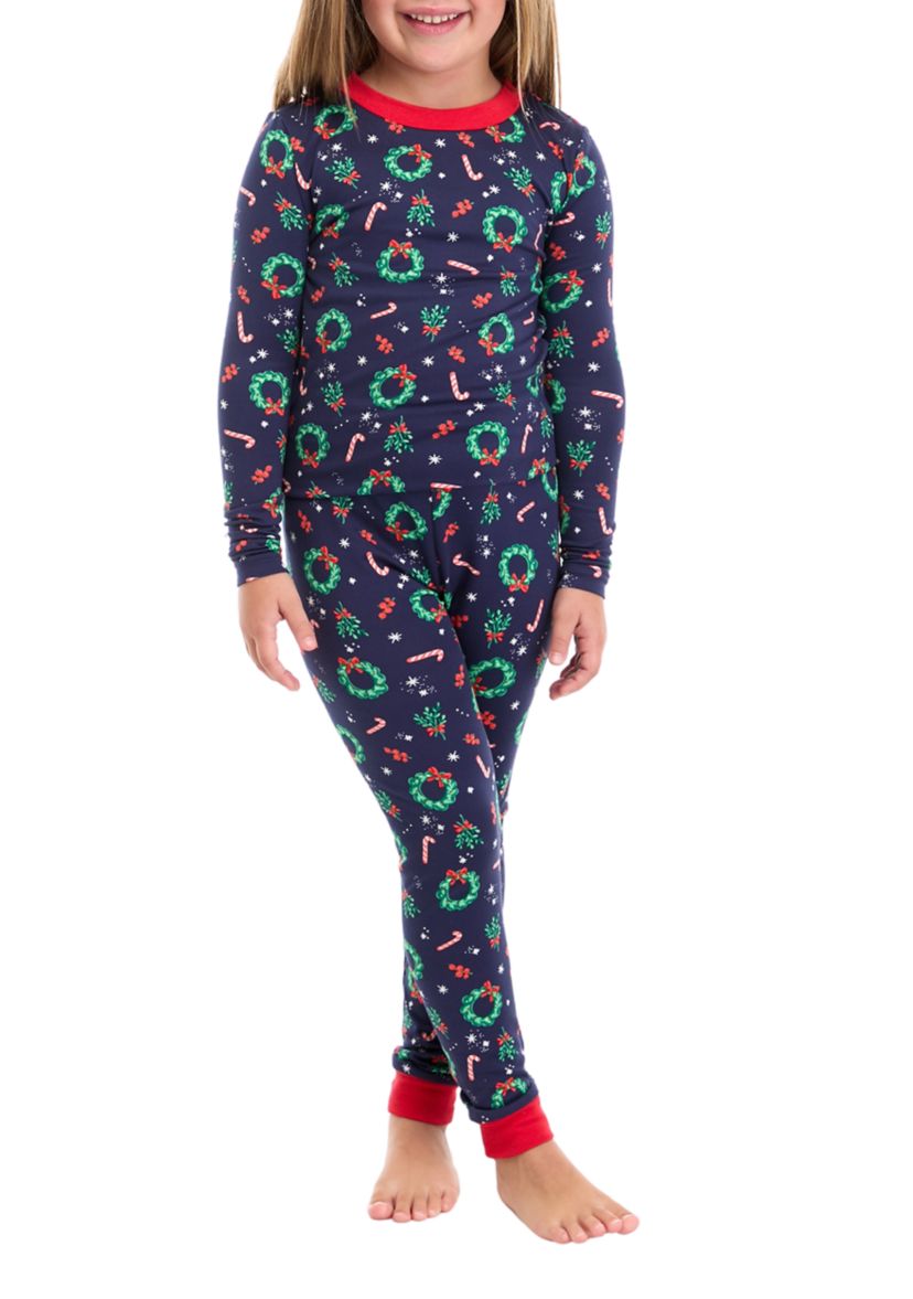 Unisex Big Kids Holiday Wreaths Pajama Set