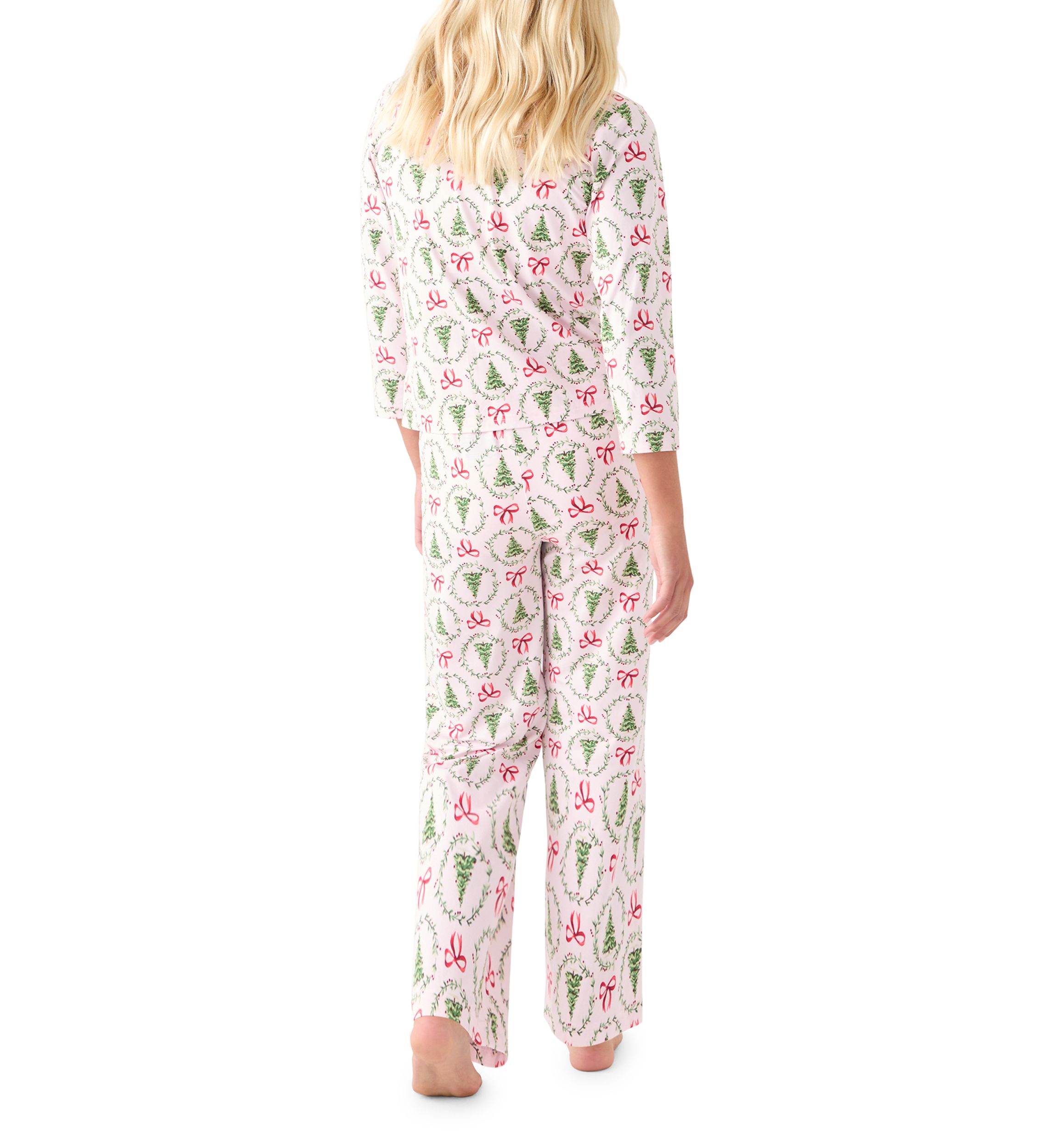 Unisex Big Kid Holiday Bows & Wreaths Notch Collar Pajama Set 