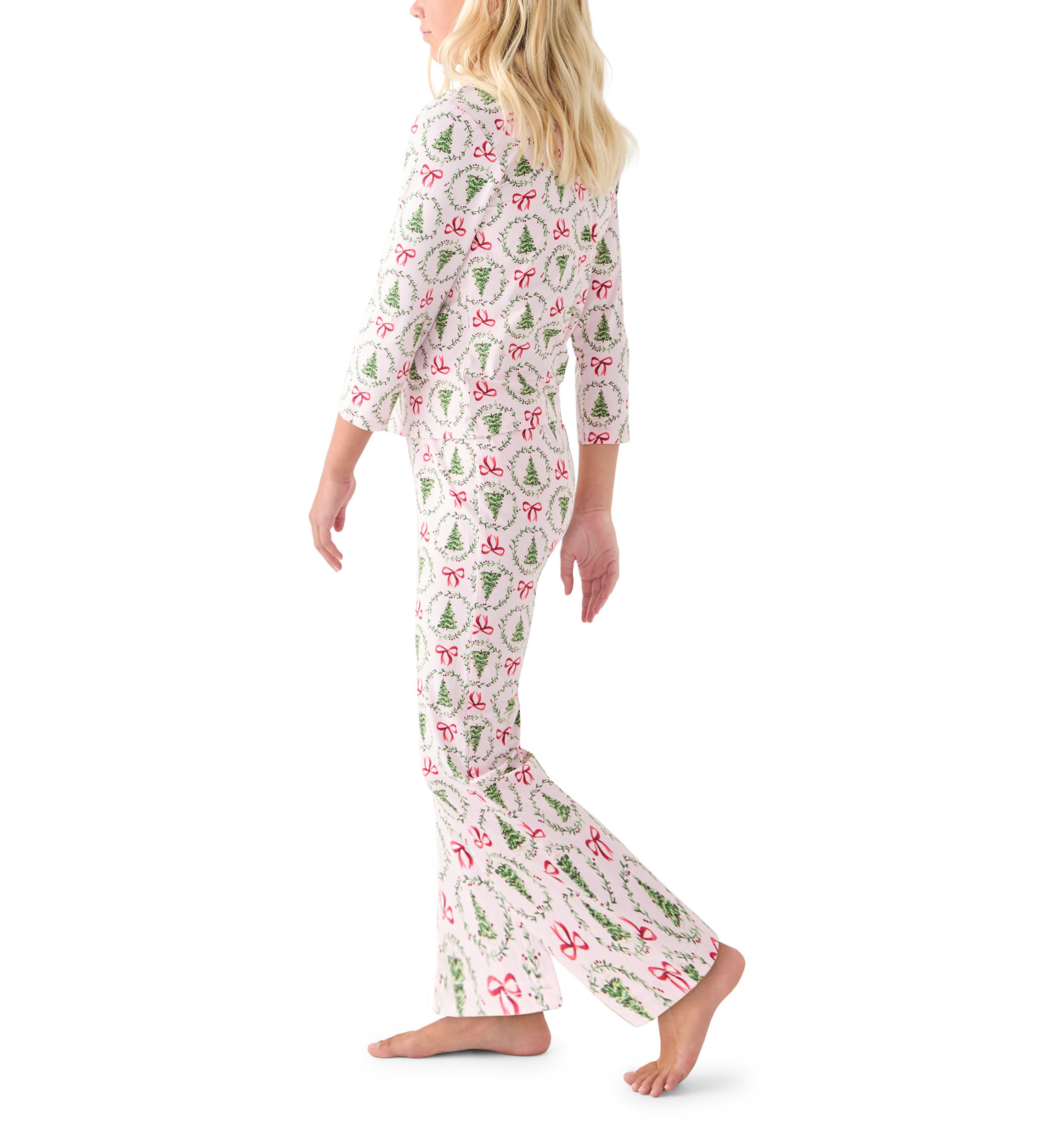 Unisex Big Kid Holiday Bows & Wreaths Notch Collar Pajama Set 