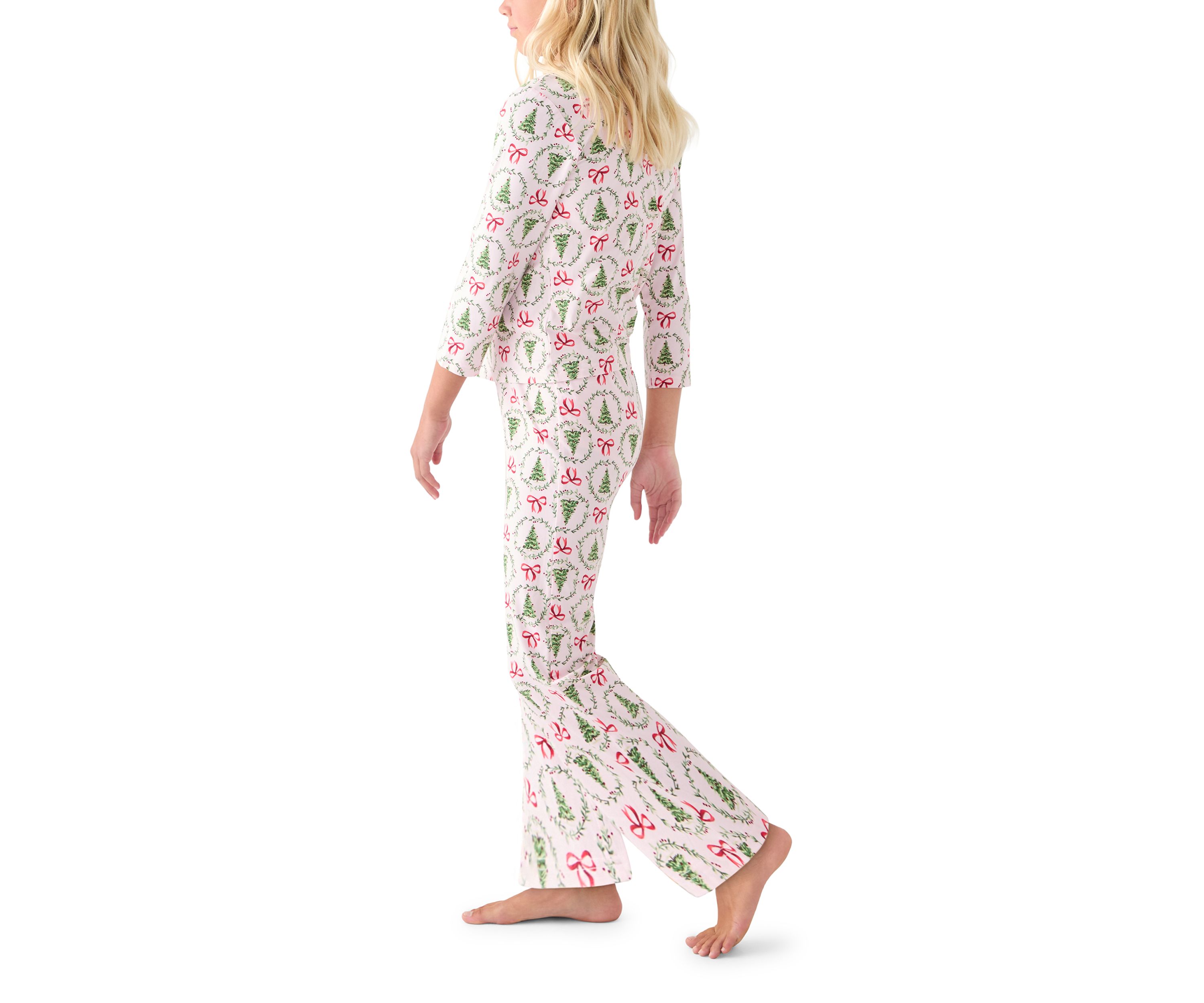 Unisex Big Kid Holiday Bows & Wreaths Notch Collar Pajama Set 