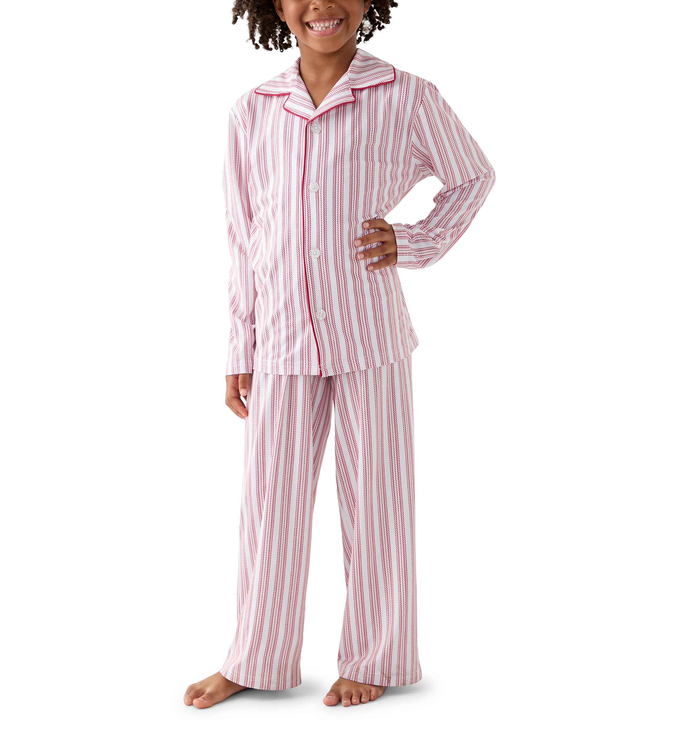   Unisex Big Kid Red Stripe Notch Collar Pajama Set 