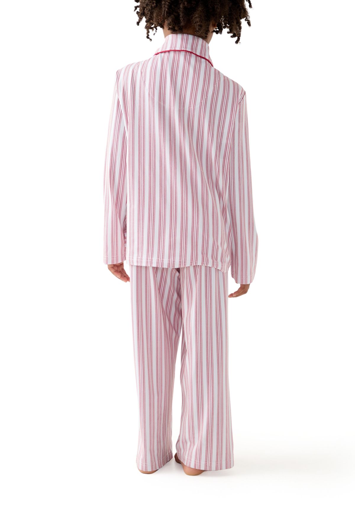   Unisex Big Kid Red Stripe Notch Collar Pajama Set 