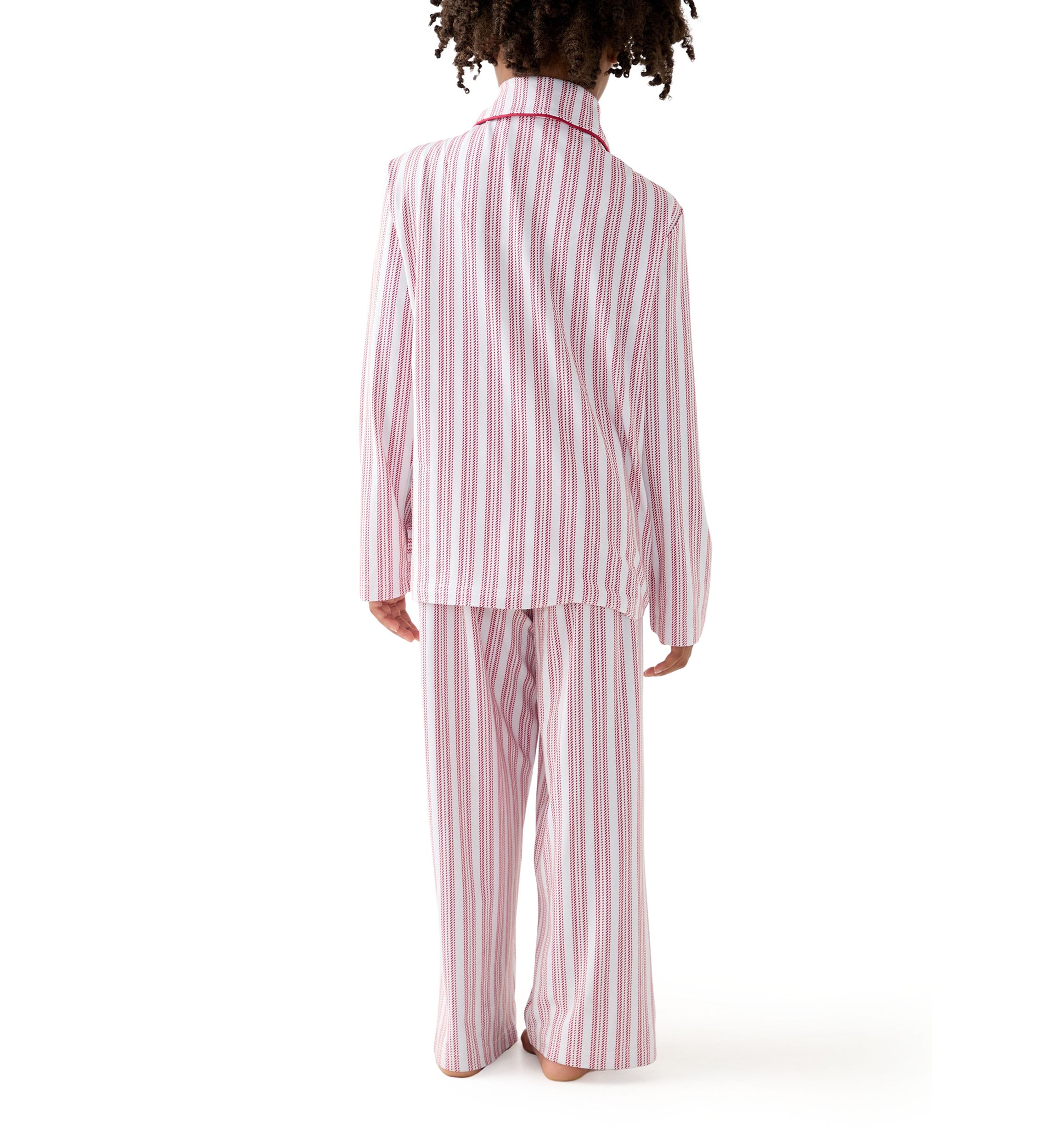   Unisex Big Kid Red Stripe Notch Collar Pajama Set 