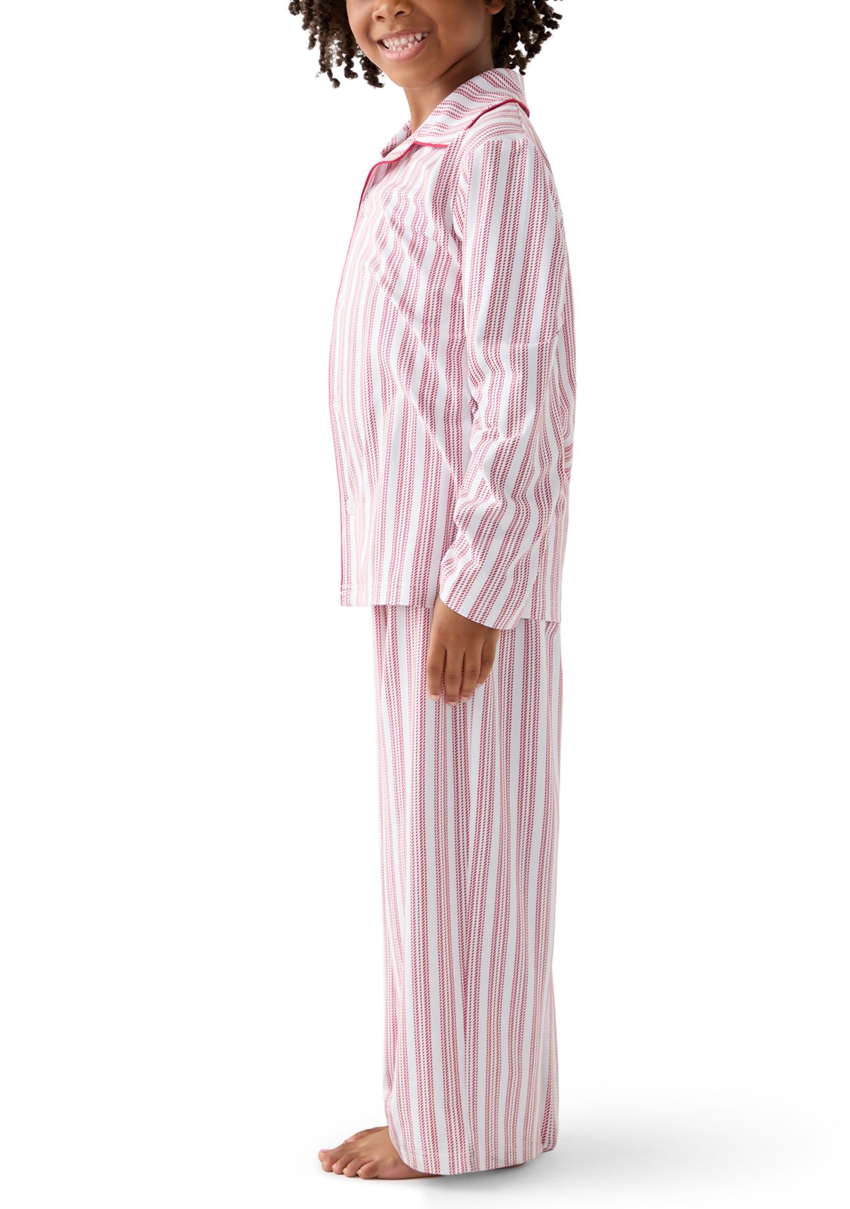   Unisex Big Kid Red Stripe Notch Collar Pajama Set 
