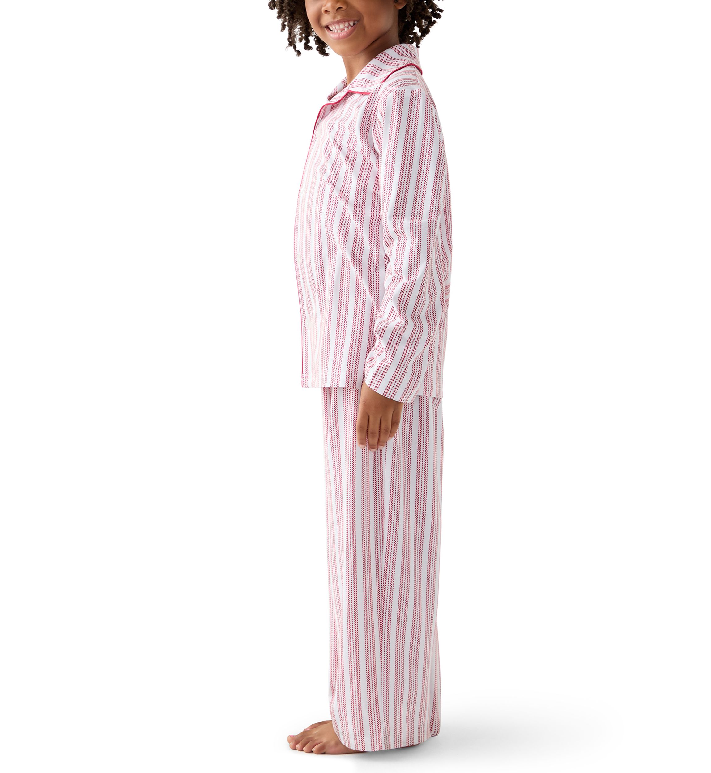   Unisex Big Kid Red Stripe Notch Collar Pajama Set 