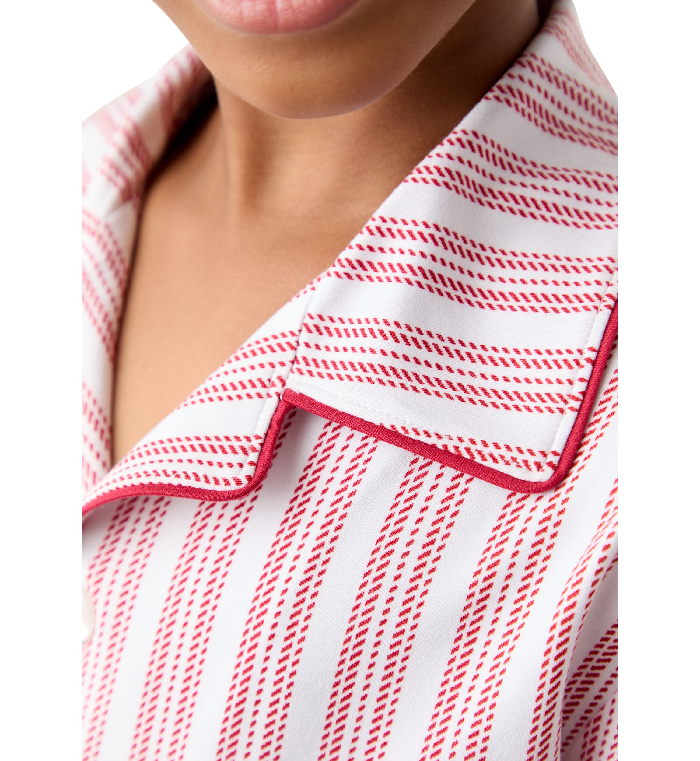   Unisex Big Kid Red Stripe Notch Collar Pajama Set 