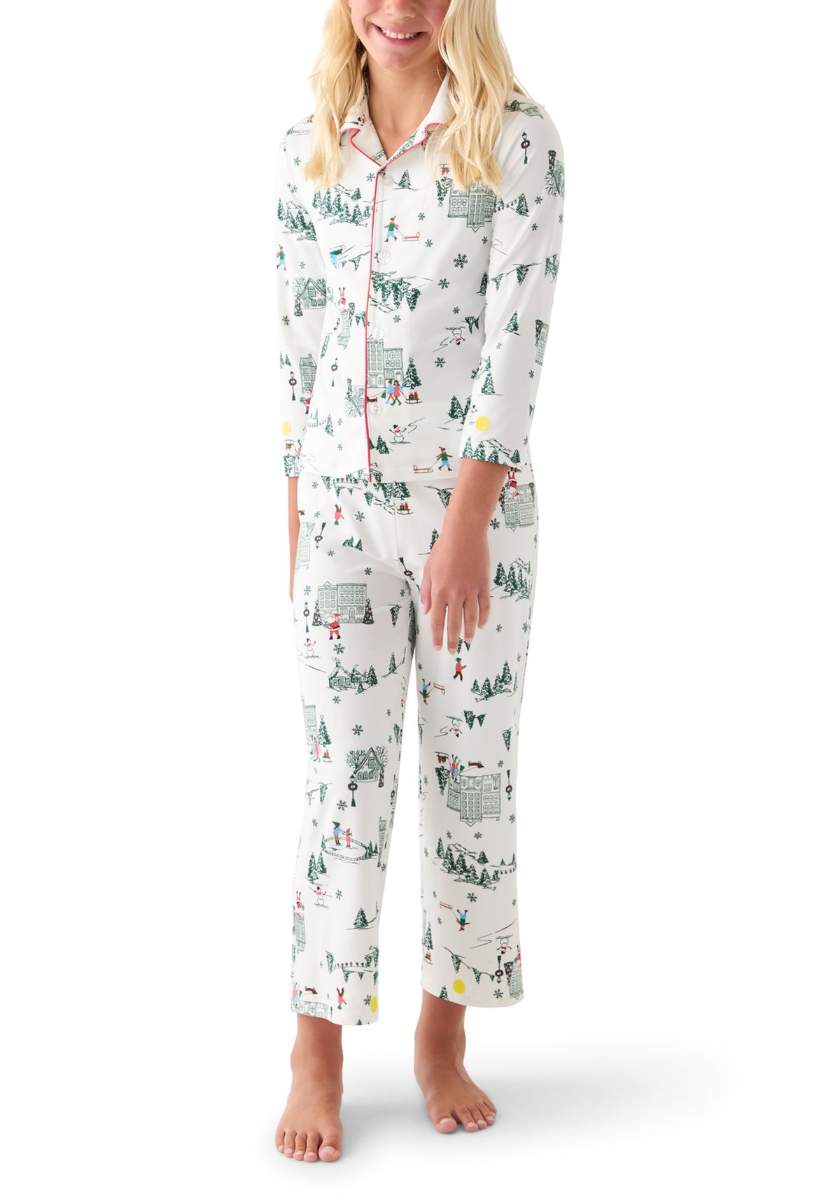 Unisex Big Kid Winter Village Notch Collar Pajama Set 