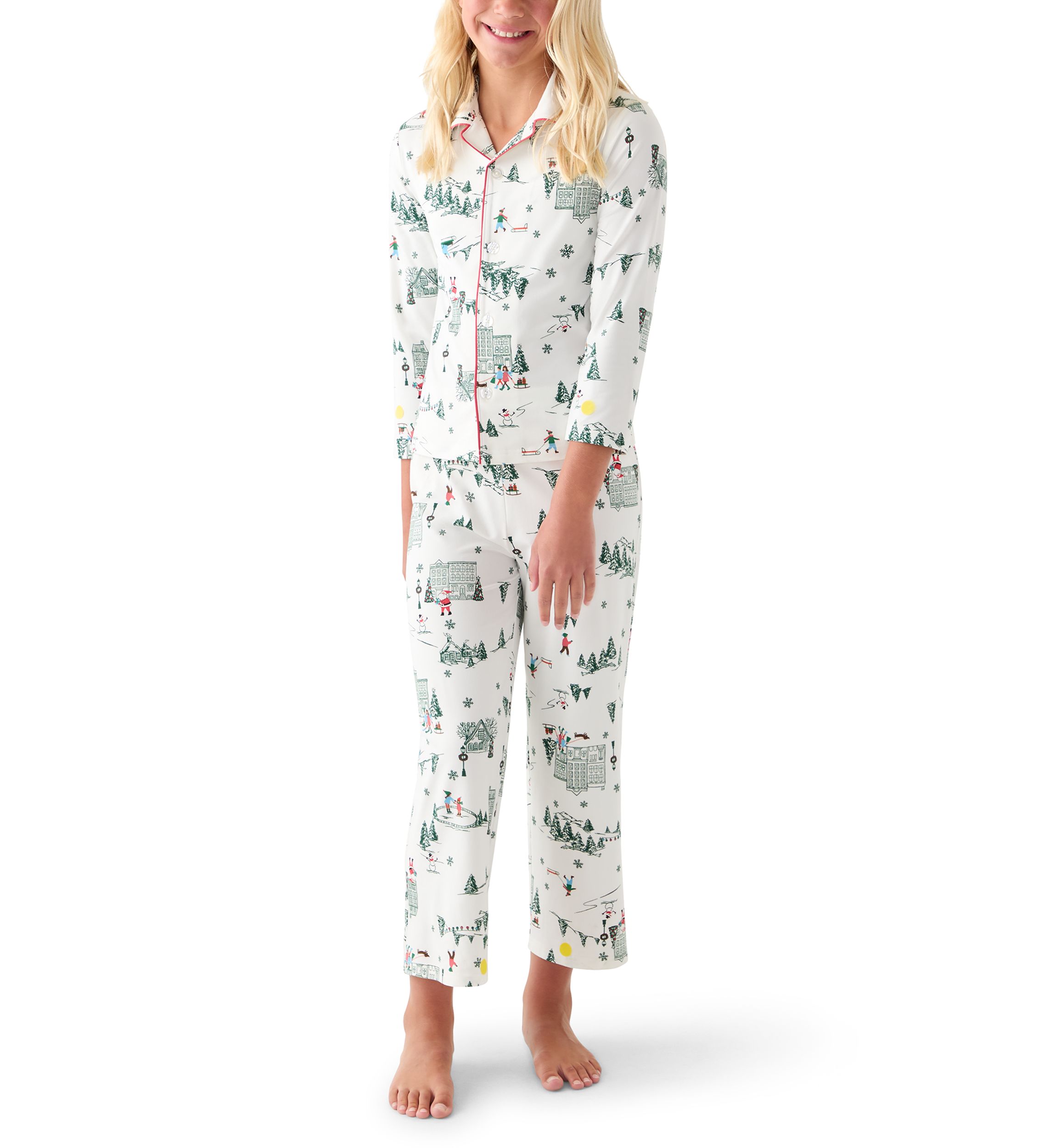 Unisex Big Kid Winter Village Notch Collar Pajama Set 