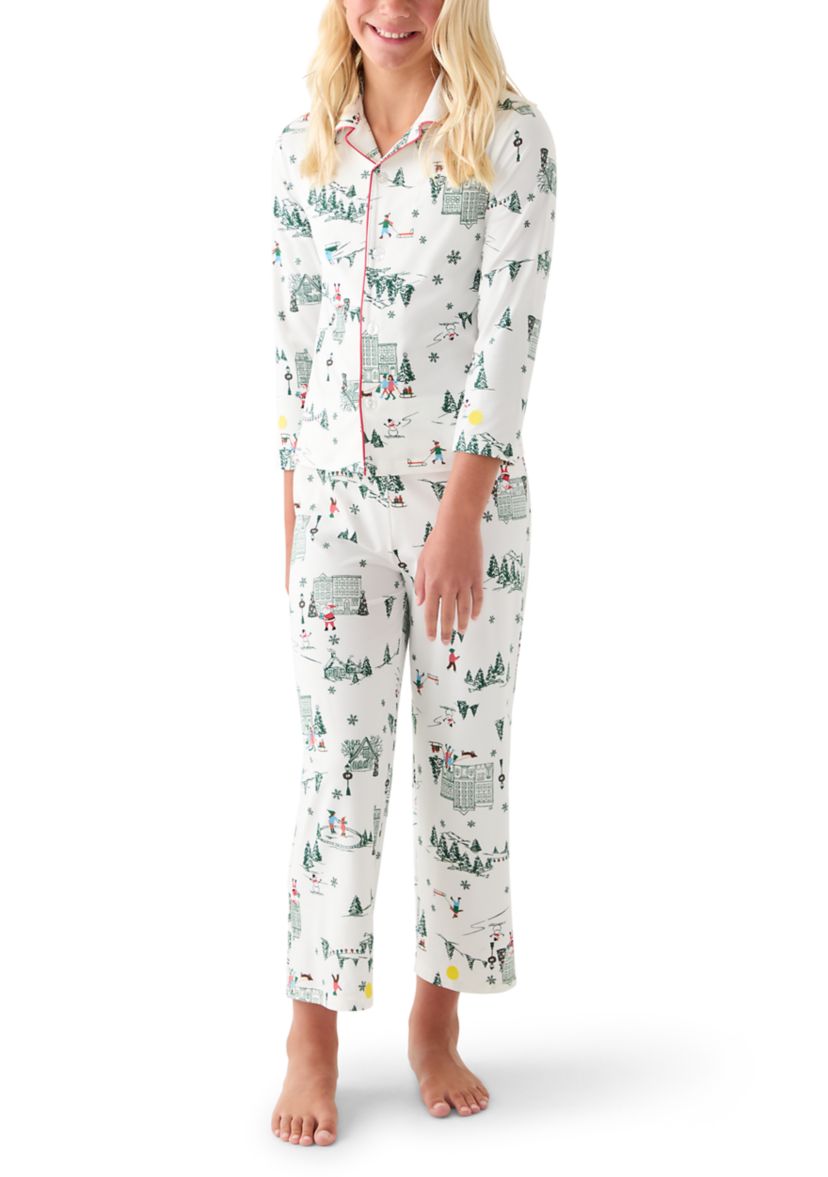 Unisex Big Kid Winter Village Notch Collar Pajama Set 