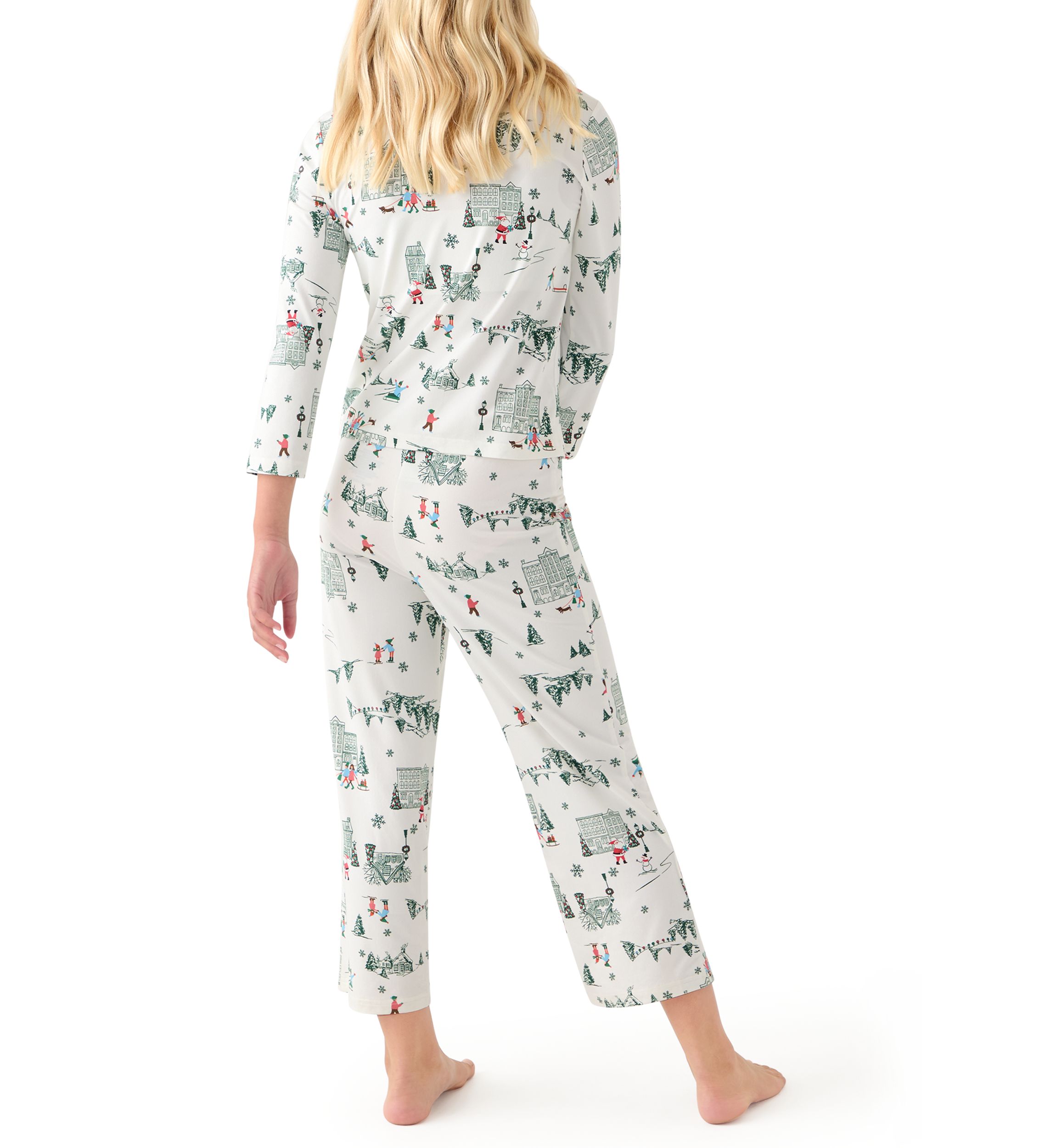 Unisex Big Kid Winter Village Notch Collar Pajama Set 