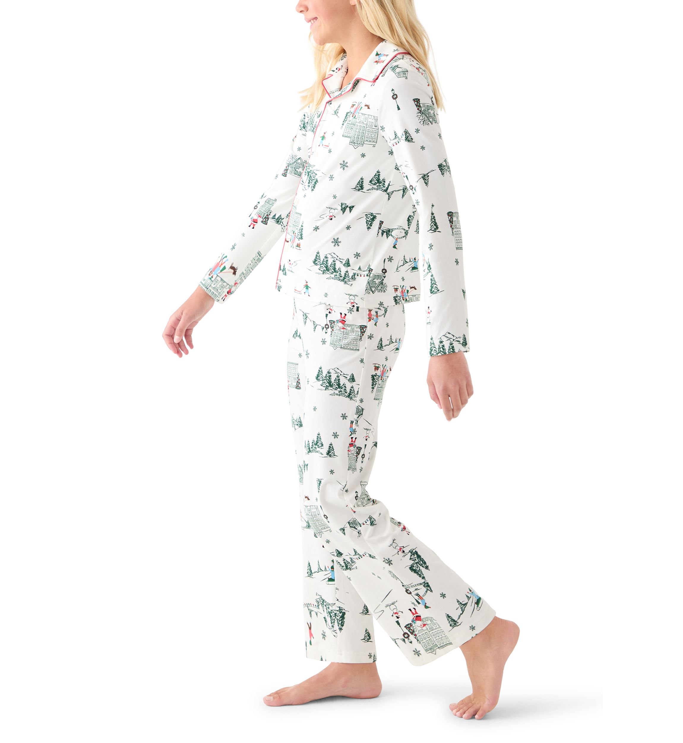Unisex Big Kid Winter Village Notch Collar Pajama Set 