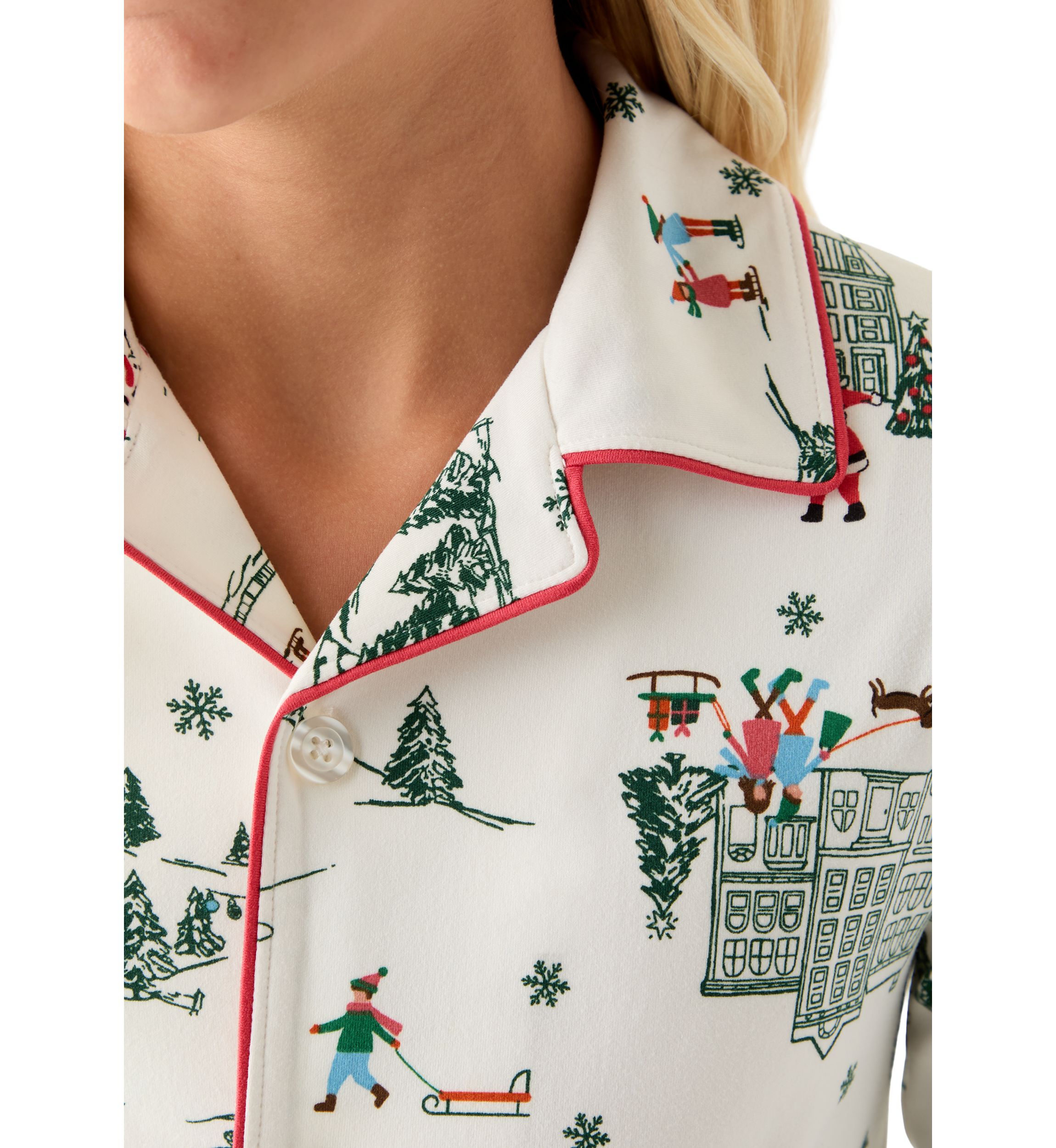 Unisex Big Kid Winter Village Notch Collar Pajama Set 
