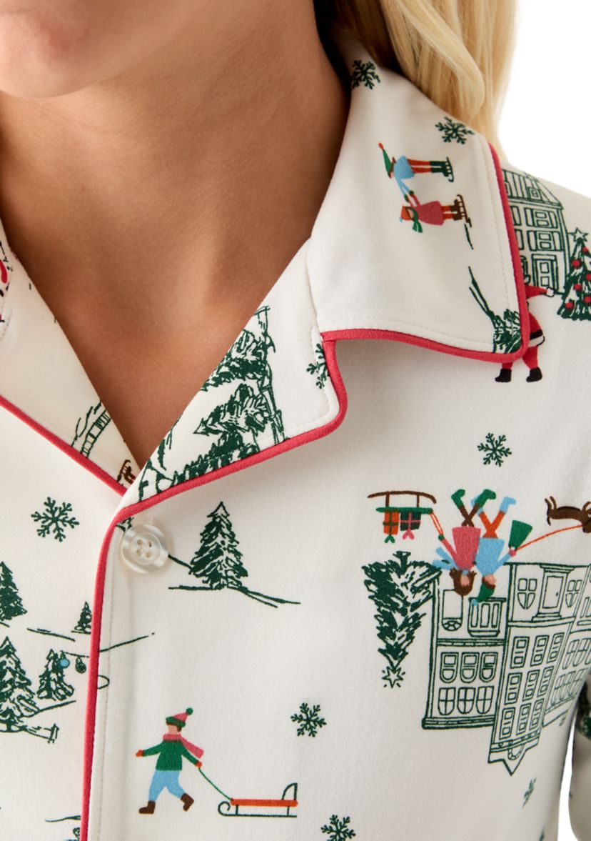 Unisex Big Kid Winter Village Notch Collar Pajama Set 