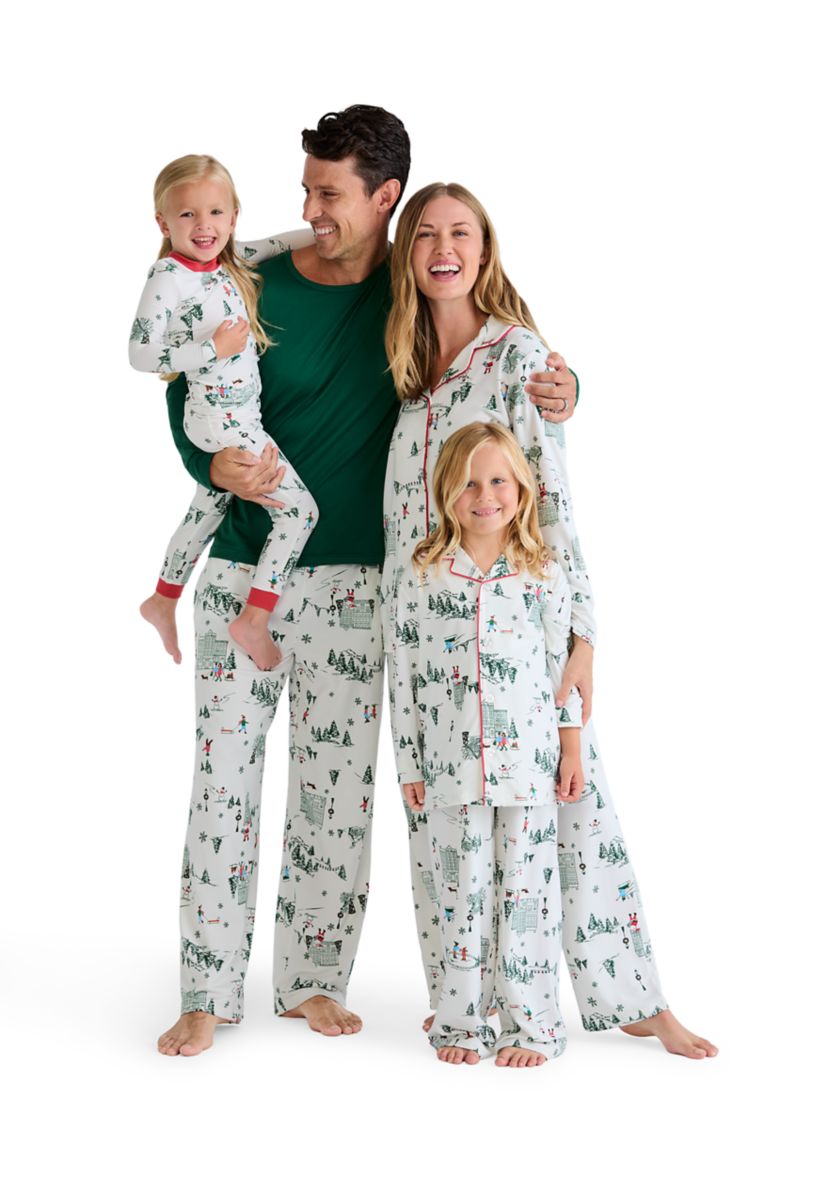 Unisex Big Kid Winter Village Notch Collar Pajama Set 