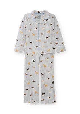 PAJAMARAMA Boys Striped Dog Pajama Set, Navy Blue, XL 14-16