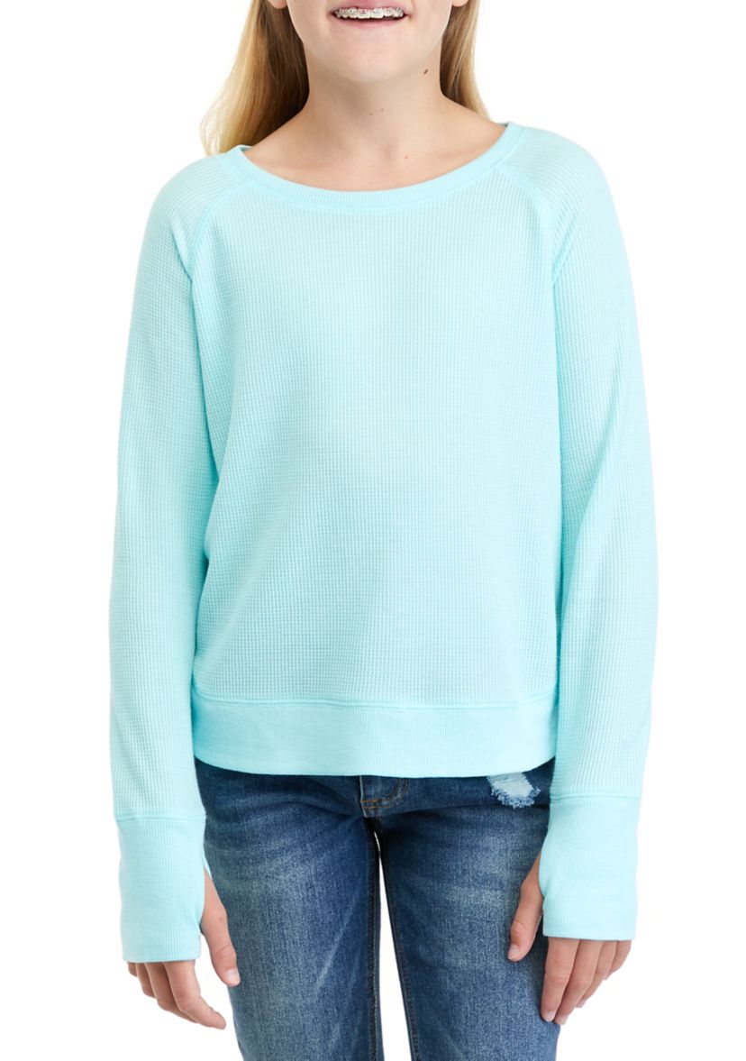 Girls 7-16 Long Sleeve Round Hem Waffle Knit T-Shirt